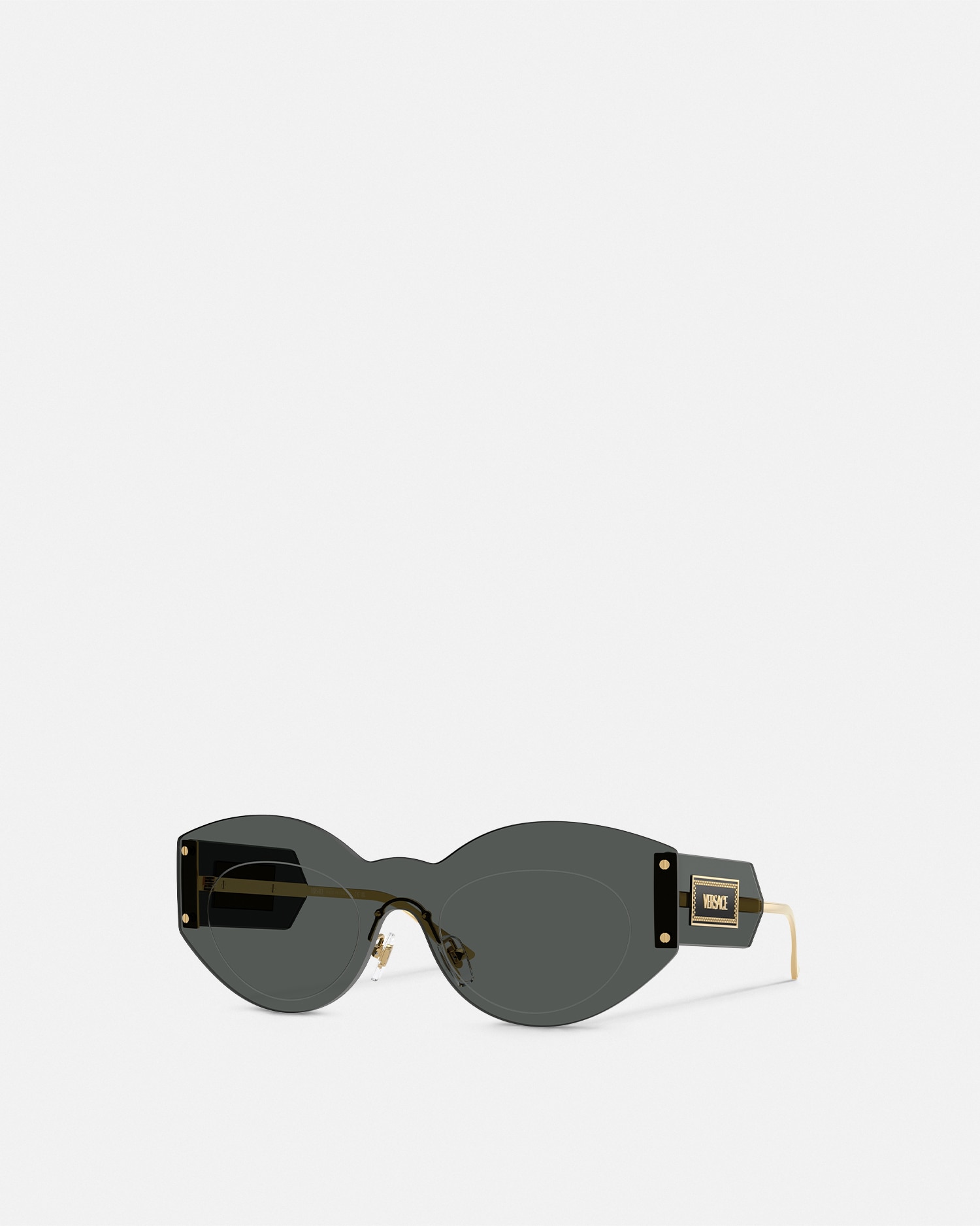 Versace Damier Plaque Shield Sunglasses In Black+gold