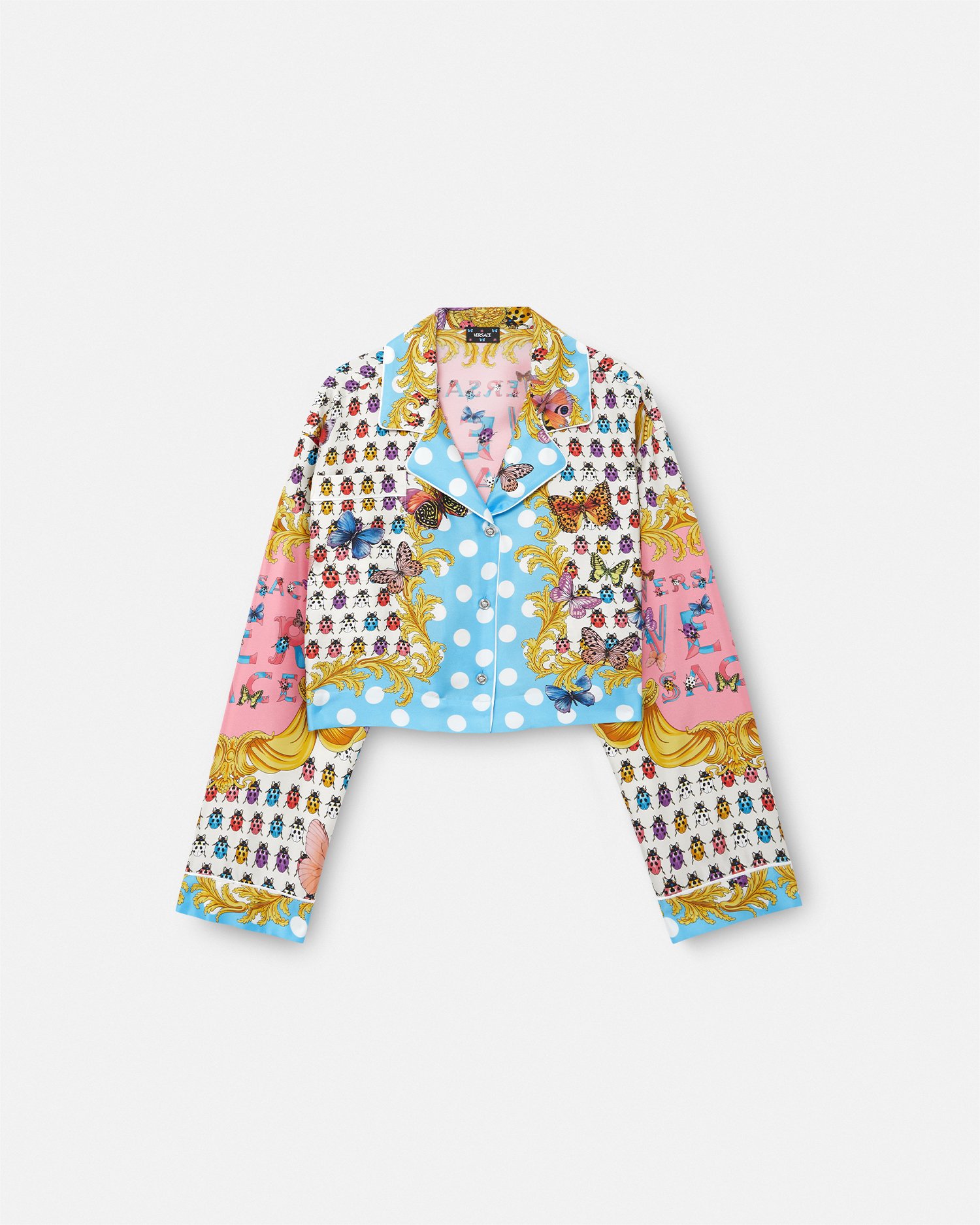 Versace La Vacanza Cialda Baroque Holiday Butterflies-print Twill Crop Pajama Shirt In Print