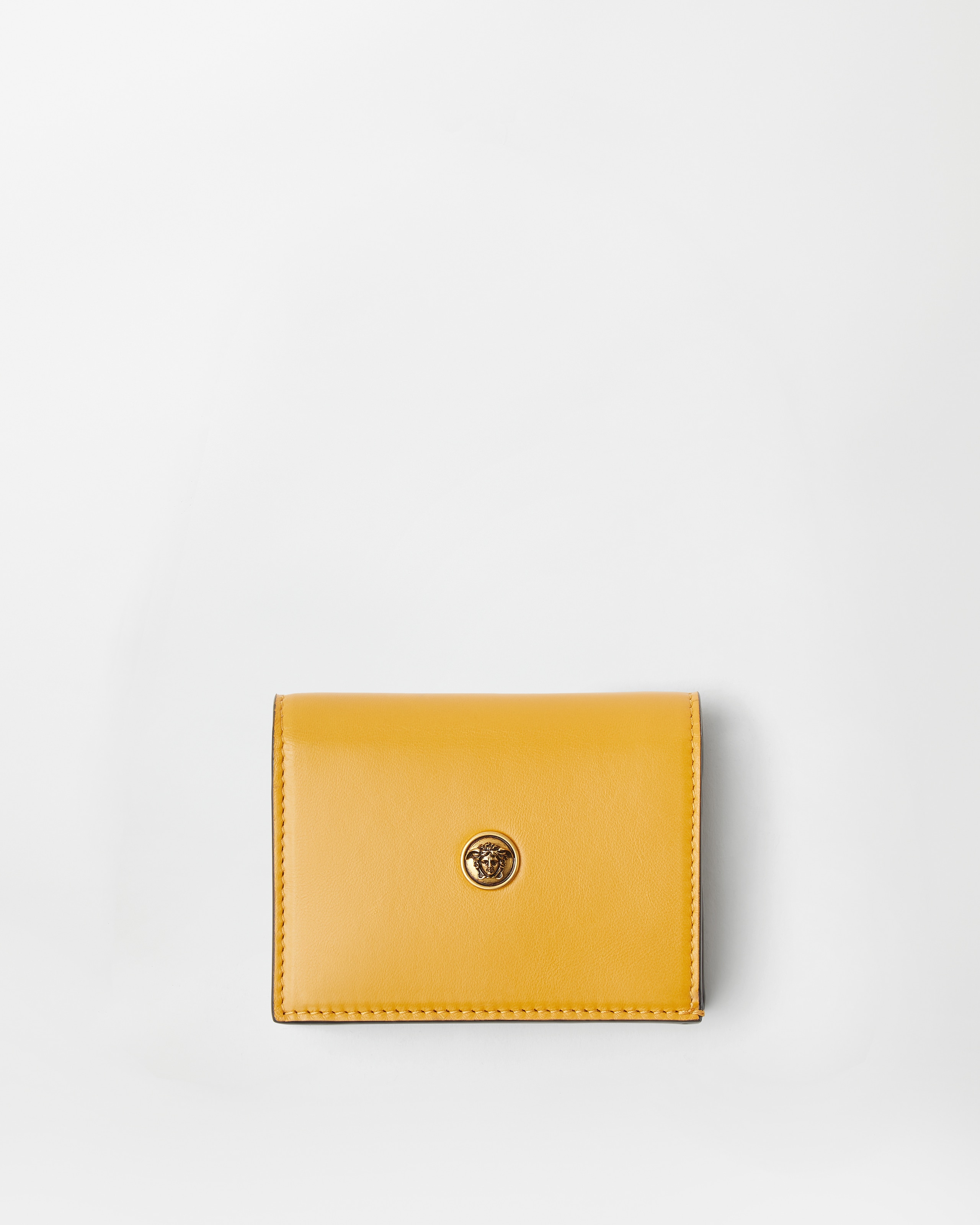 Versace Emblème Leather Wallet In Yellow