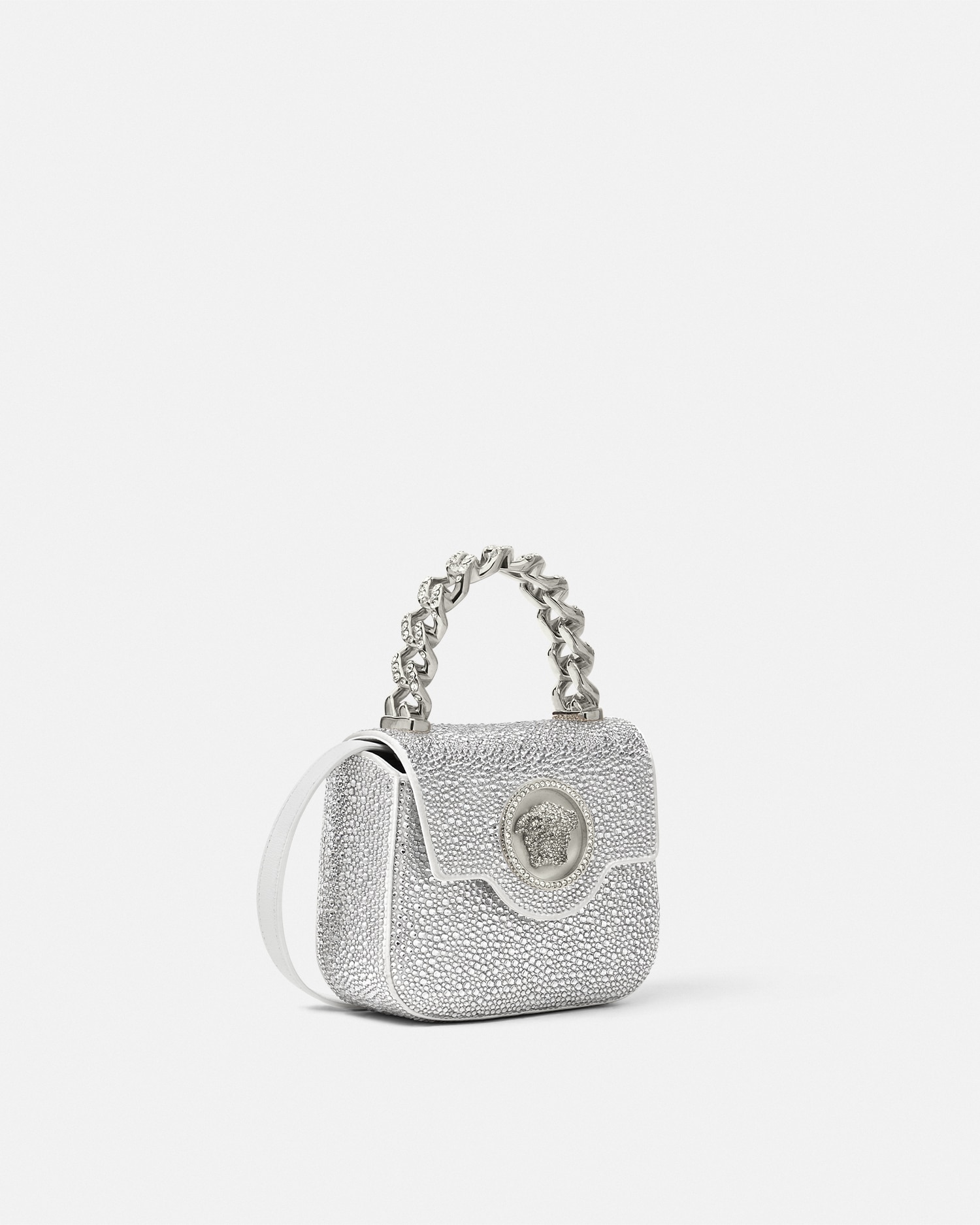 Shop Versace Crystal La Medusa Mini Bag In White