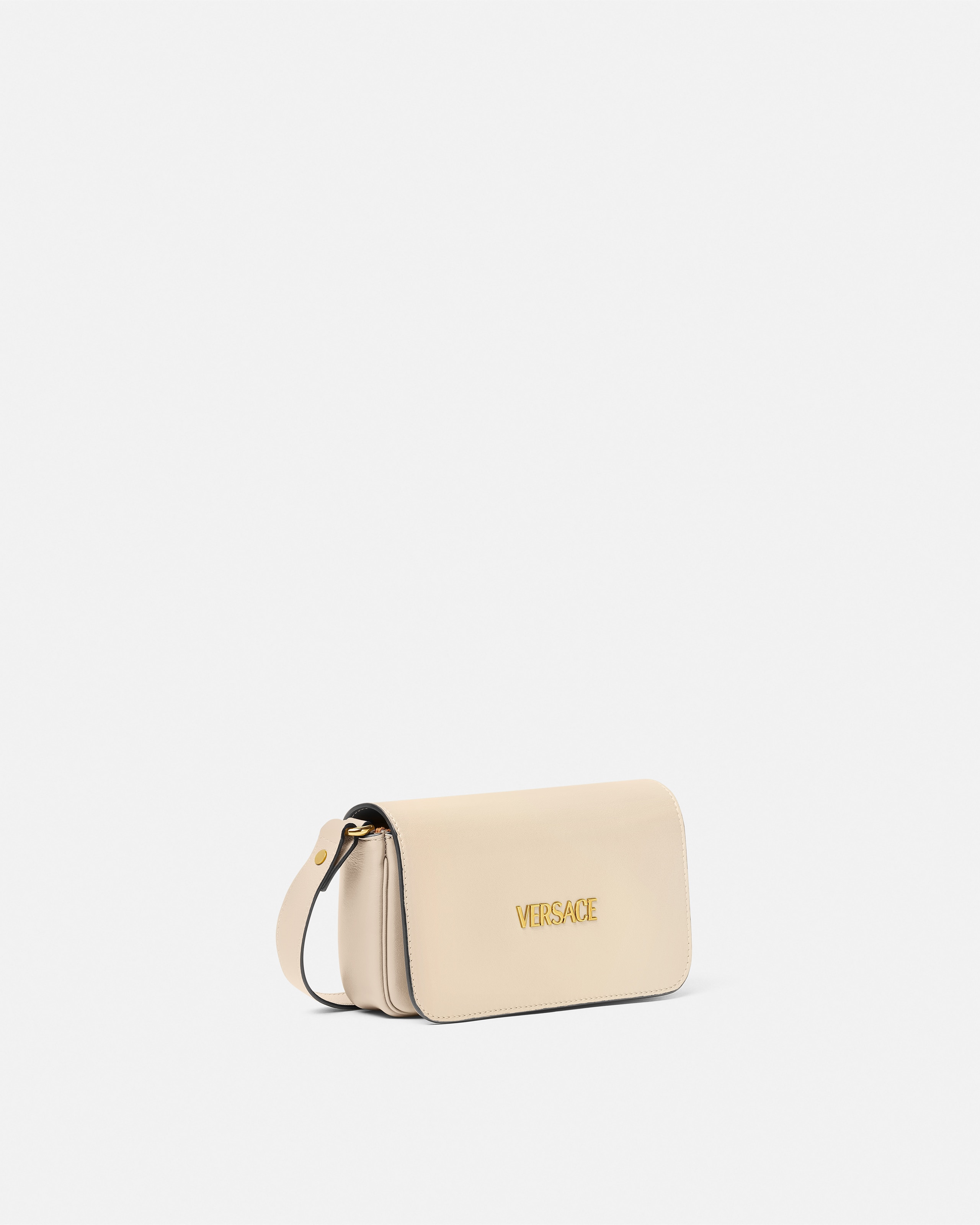 Versace Tag Mini Leather Shoulder Bag In Neutral