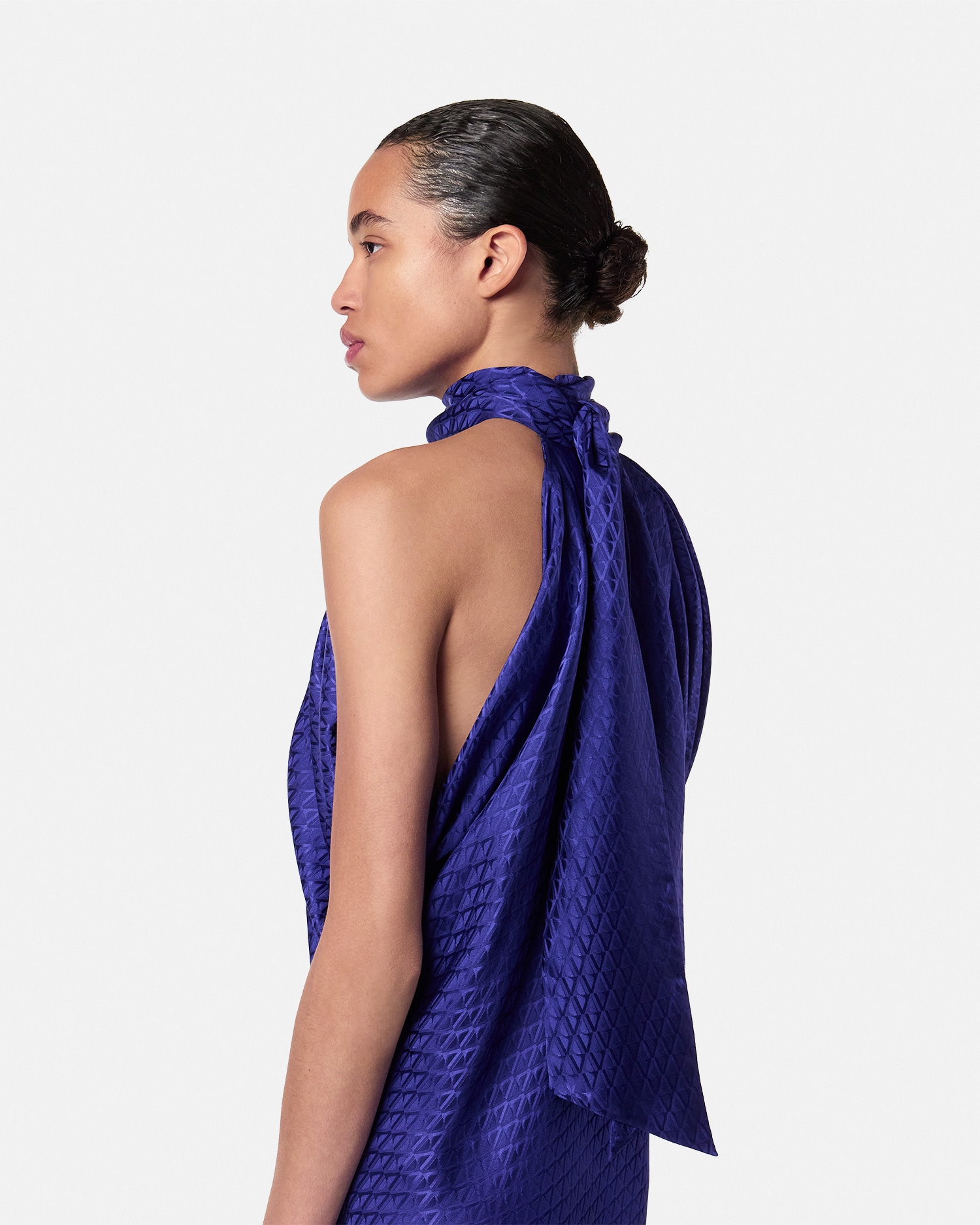 V Allover Jacquard Silk Relaxed Mini Dress