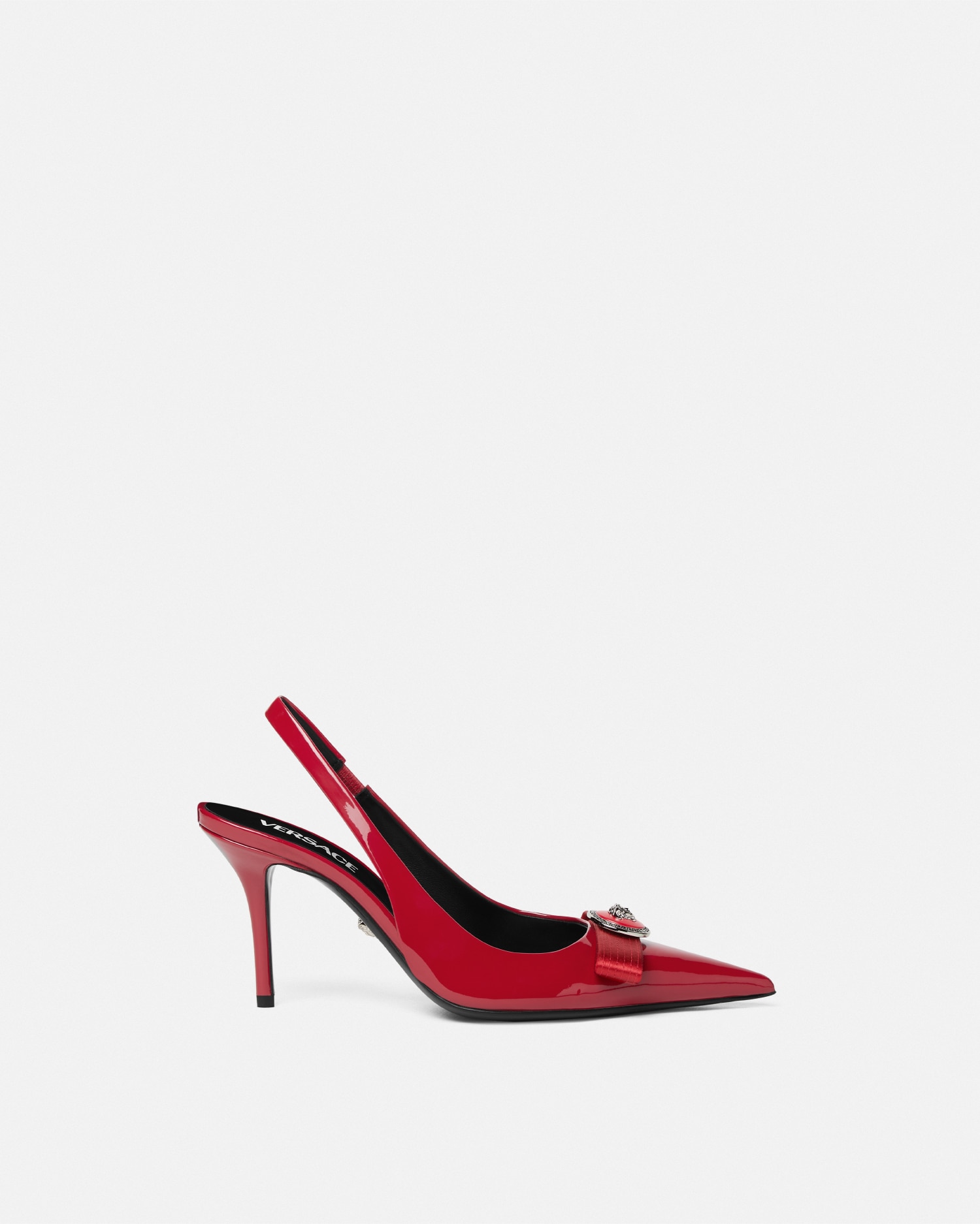 Versace Leather Gianni Ribbon Heeled Slingbacks 85 In Red