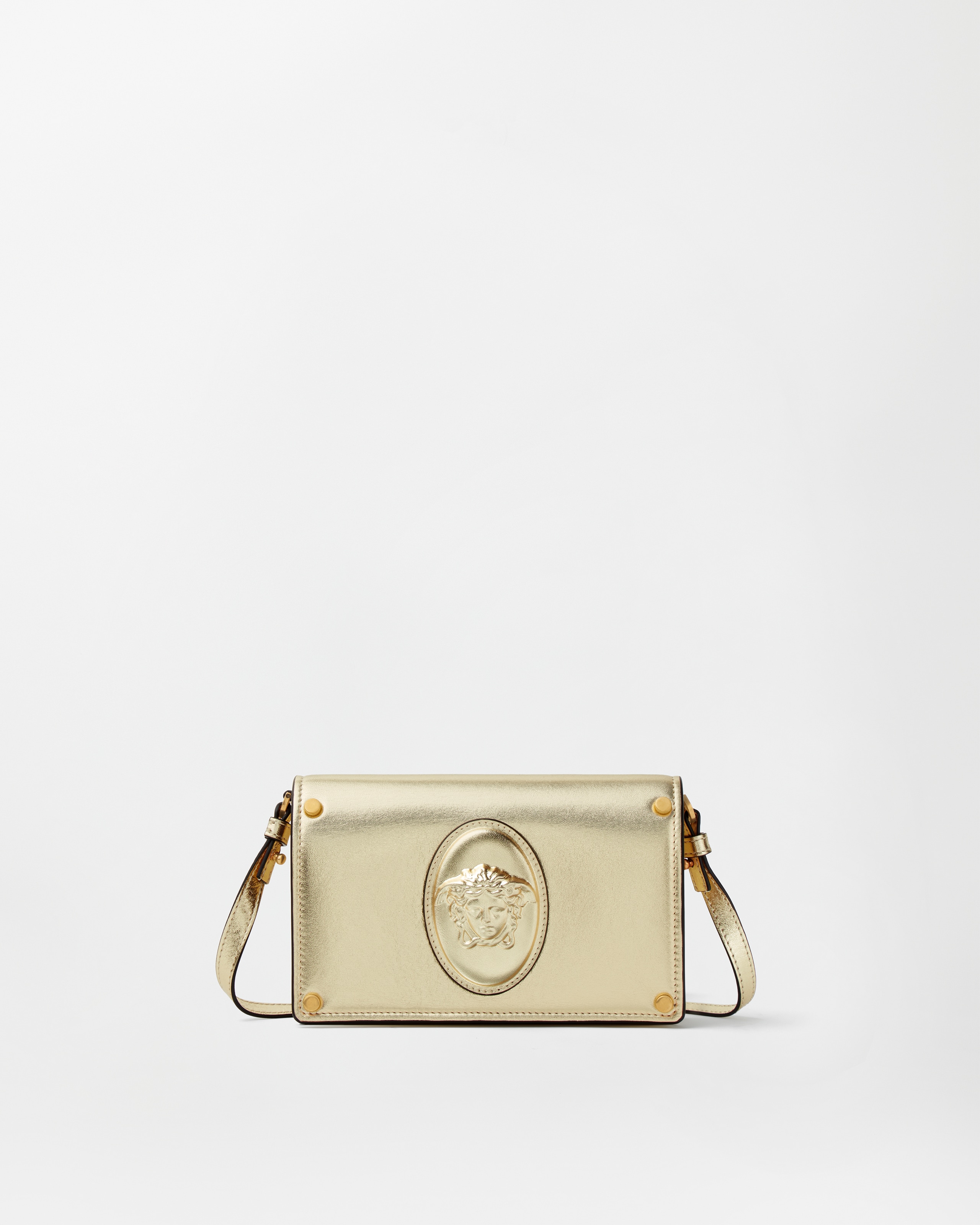 Versace Lou Metallic Nappa Mini Bag In Gold