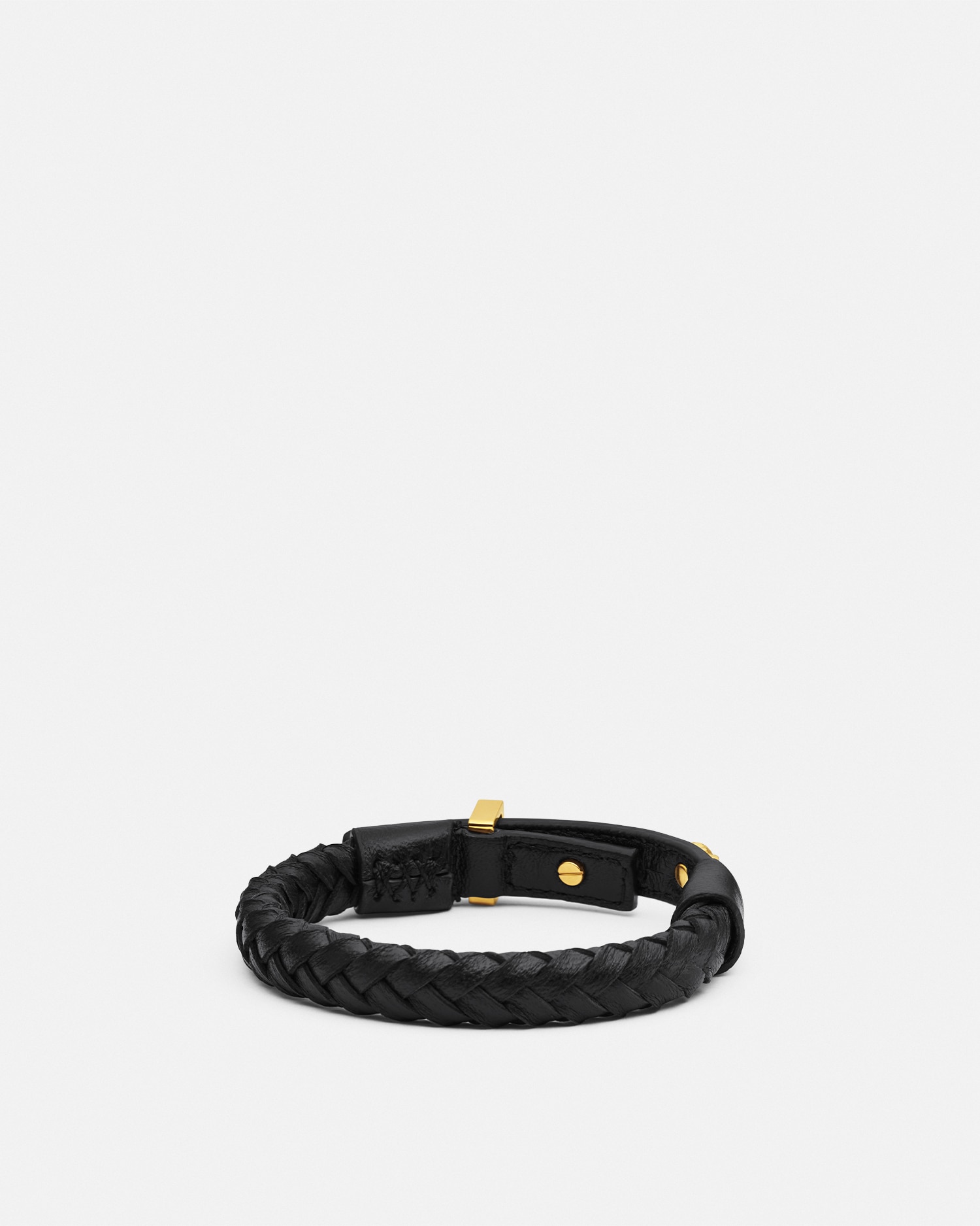 Versace Chinese New Year Braided Leather Bracelet In Black+gold