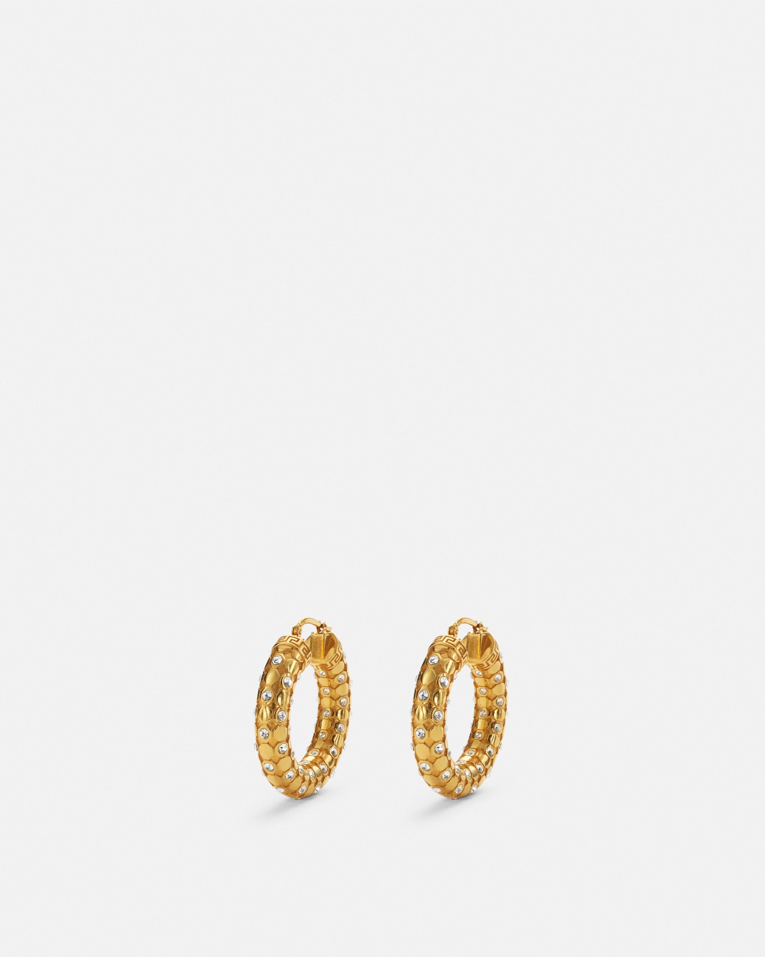 Versace Crystal Metal Mesh Hoop Earrings In Gold