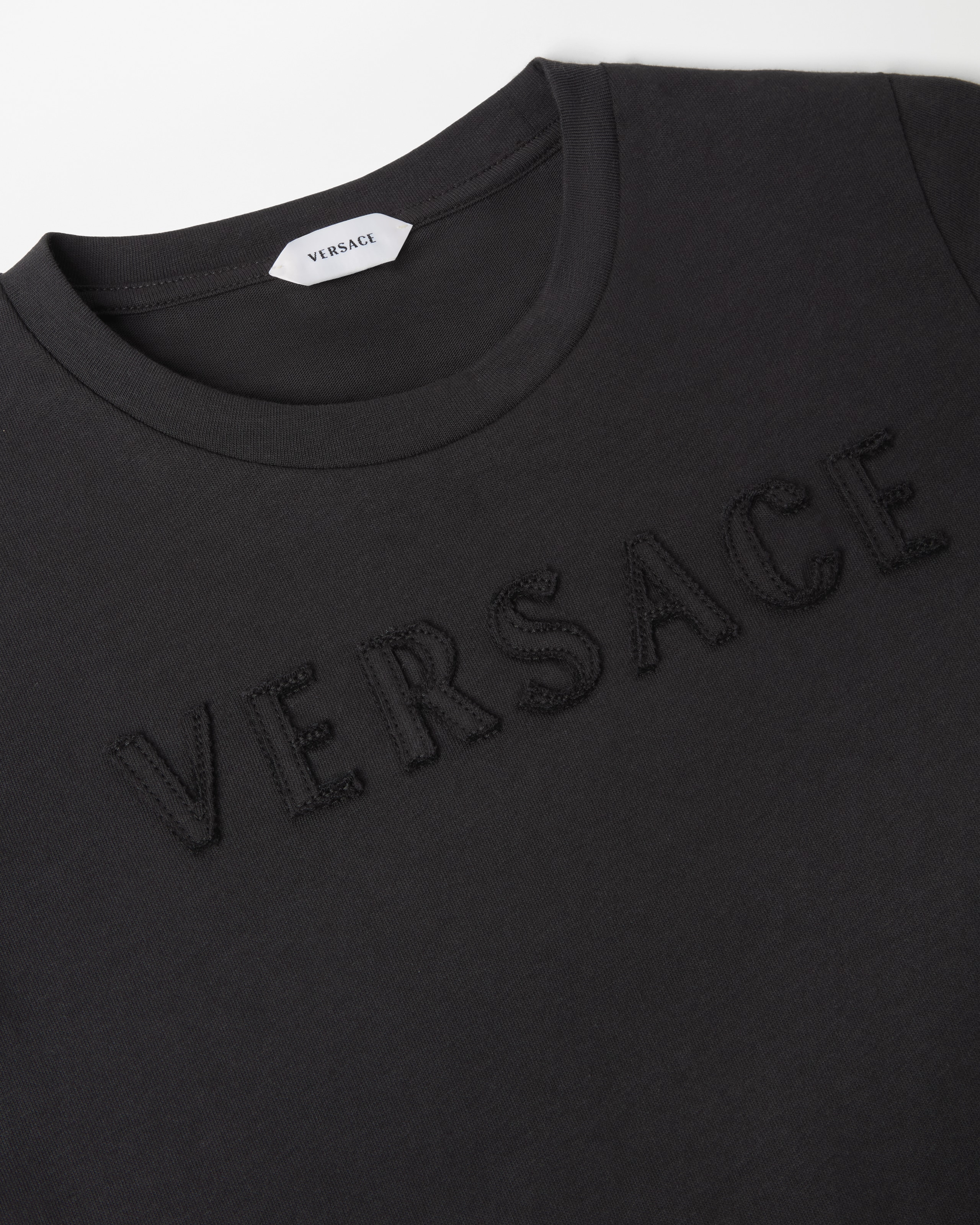 Kids Embroidered-Logo Cotton-Jersey T-Shirt Black | VERSACE US