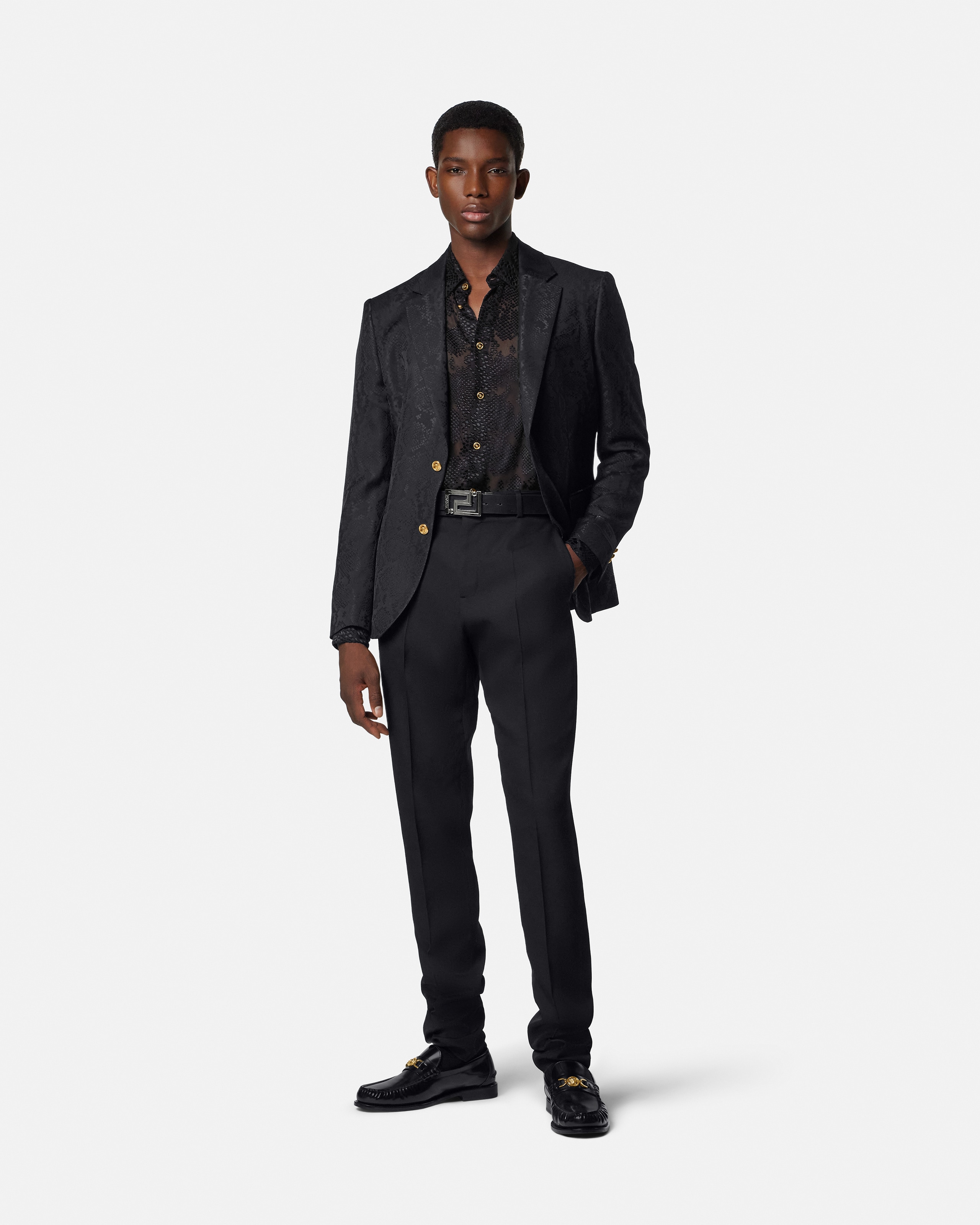 Versace Blazer En Laine Mélangée Python-jacquard In Black