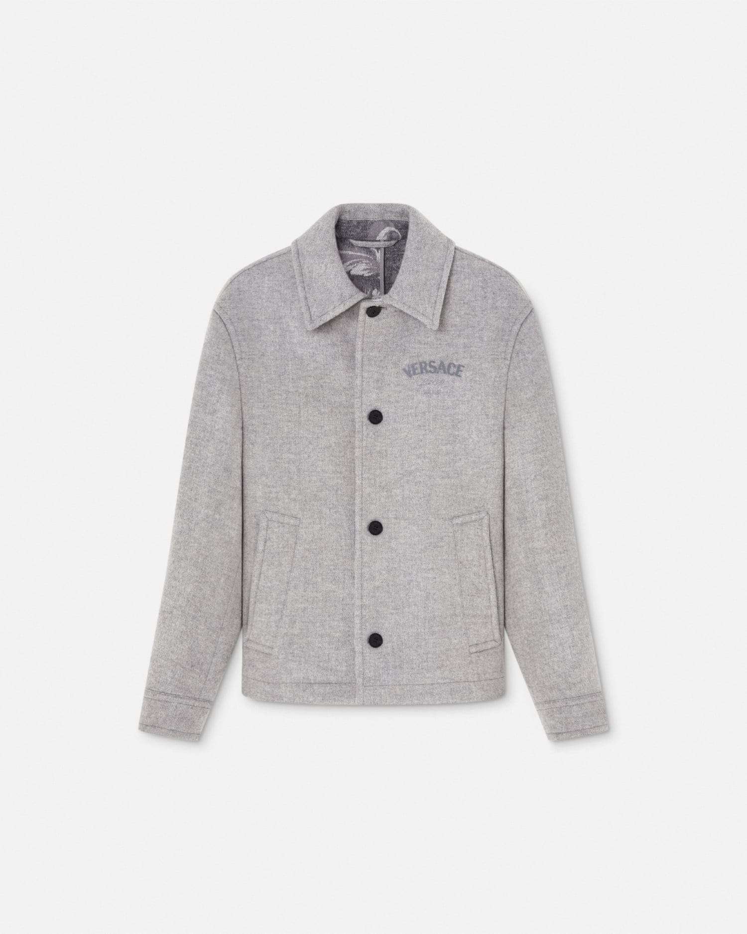 Versace Wool Fabric Jacket Embroidered In Gray