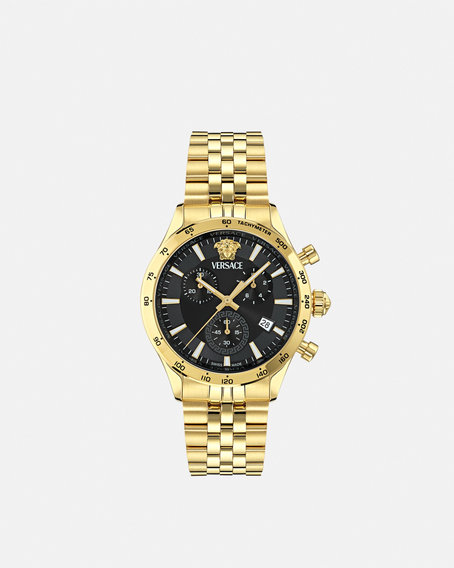 Versace Hellenyium Chrono Petite Watch In Black+gold