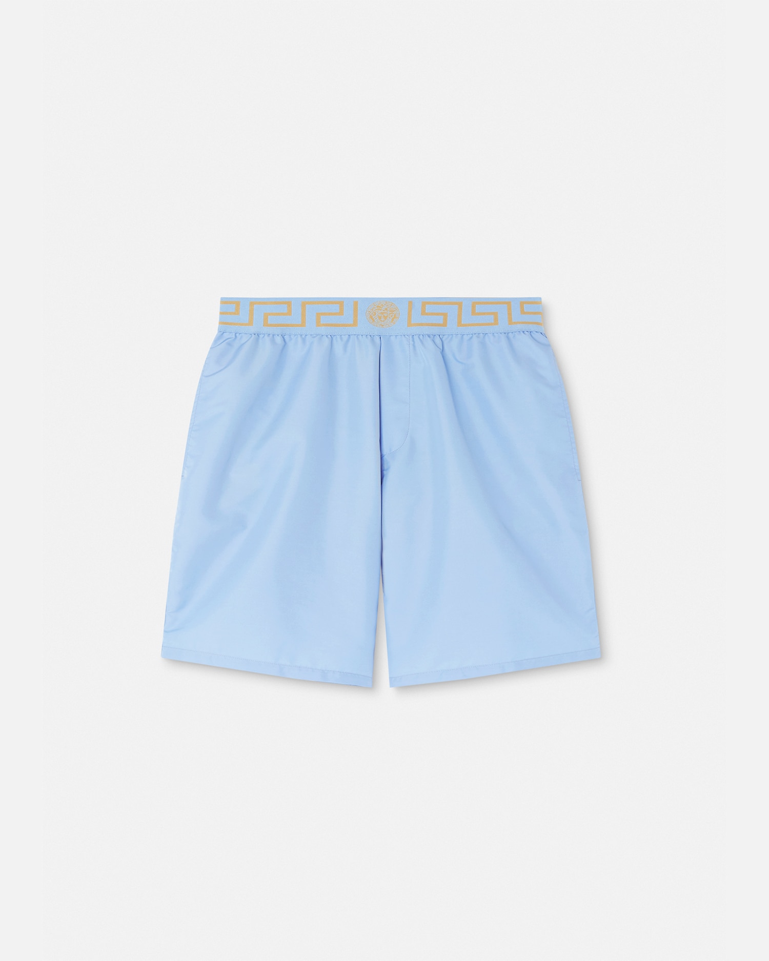 Versace Underwear E Beachwear Greca Border Boardshorts In Light Blue