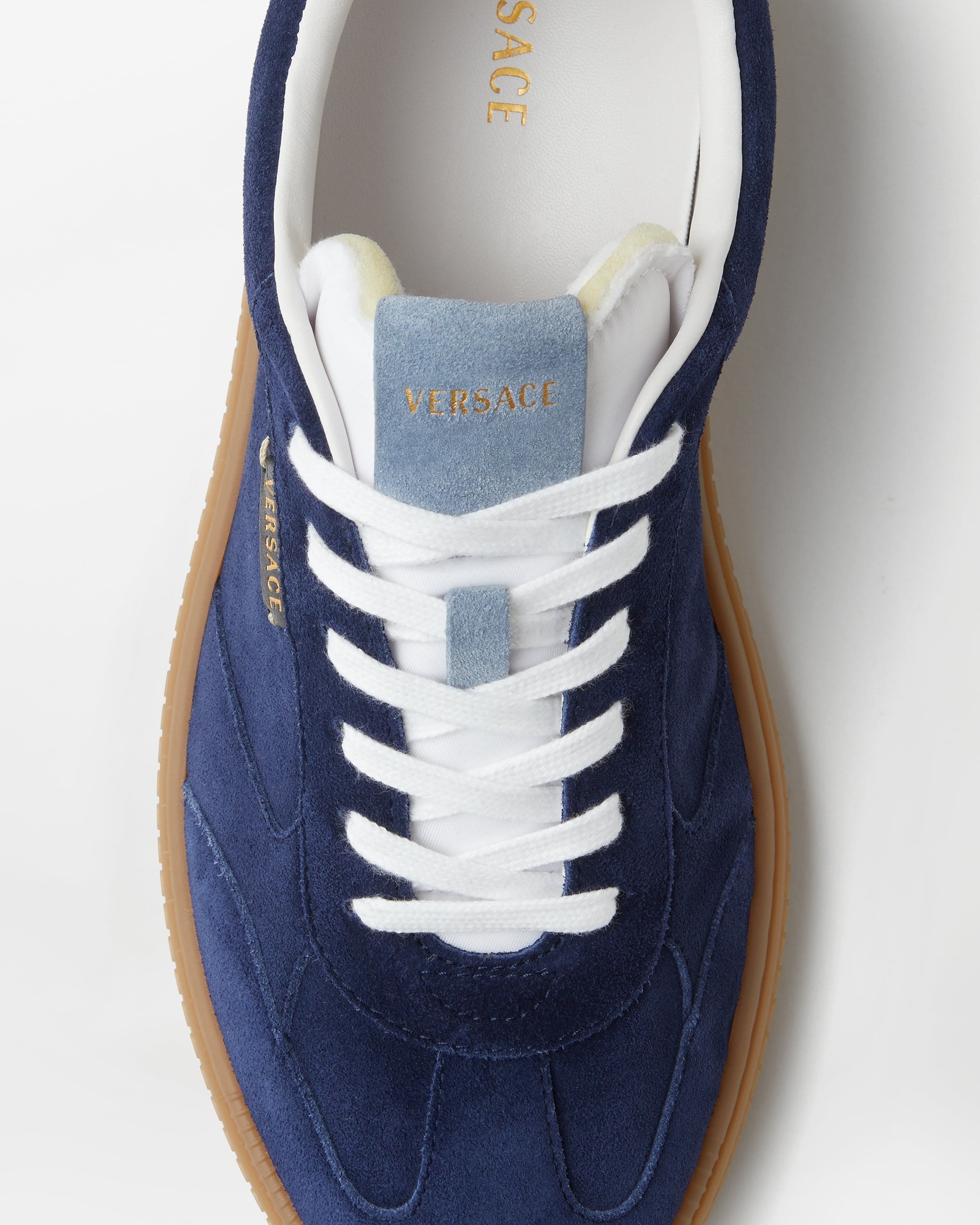 Greca Court Suede Sneakers Blue | VERSACE US