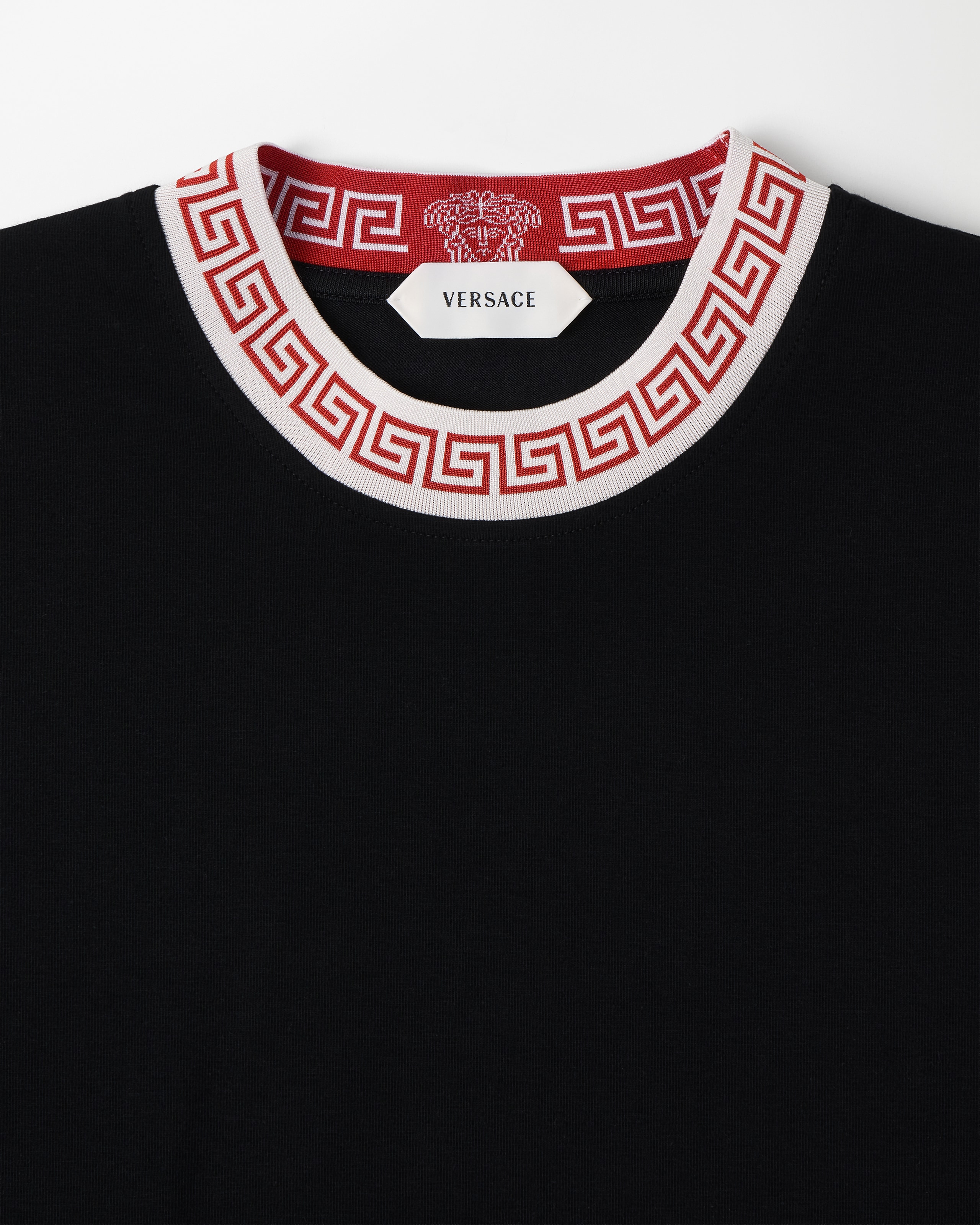 Jacquard Stretch Cotton-Jersey T-Shirt Black | VERSACE US
