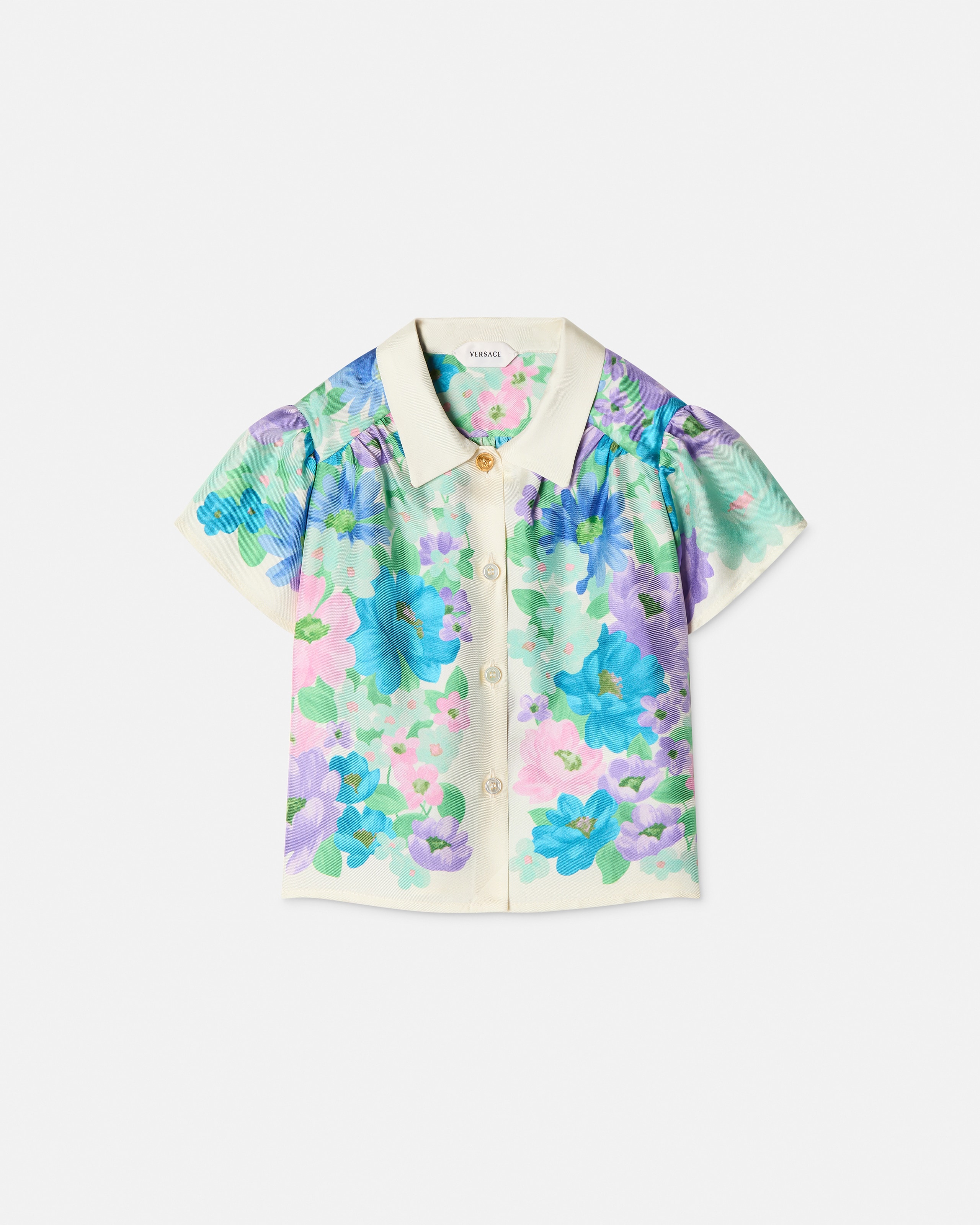 Versace Kids Printed Silk-twill Shirt In Multi