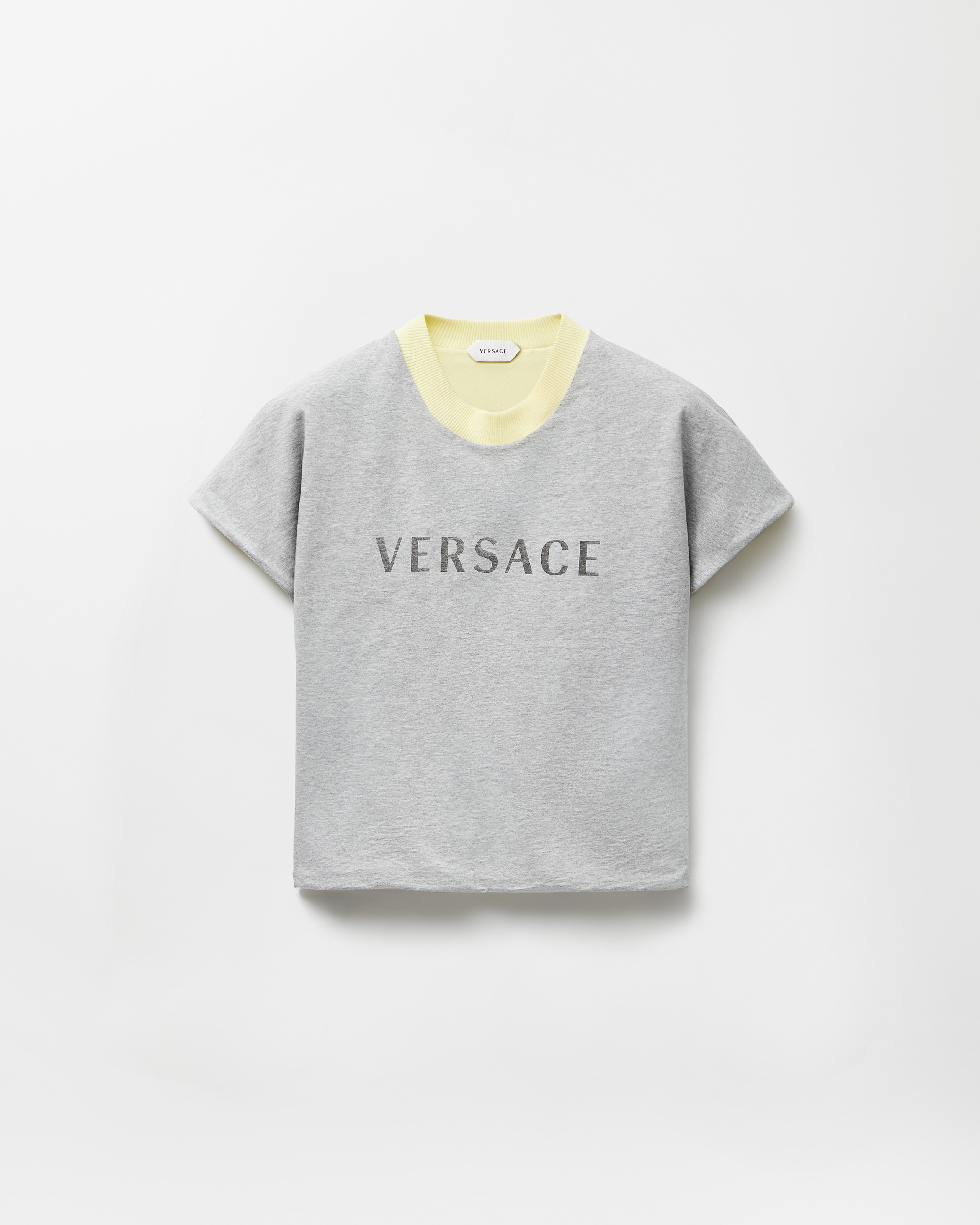 Versace T-shirt En Jersey De Coton Stretch À Imprimé In Gray