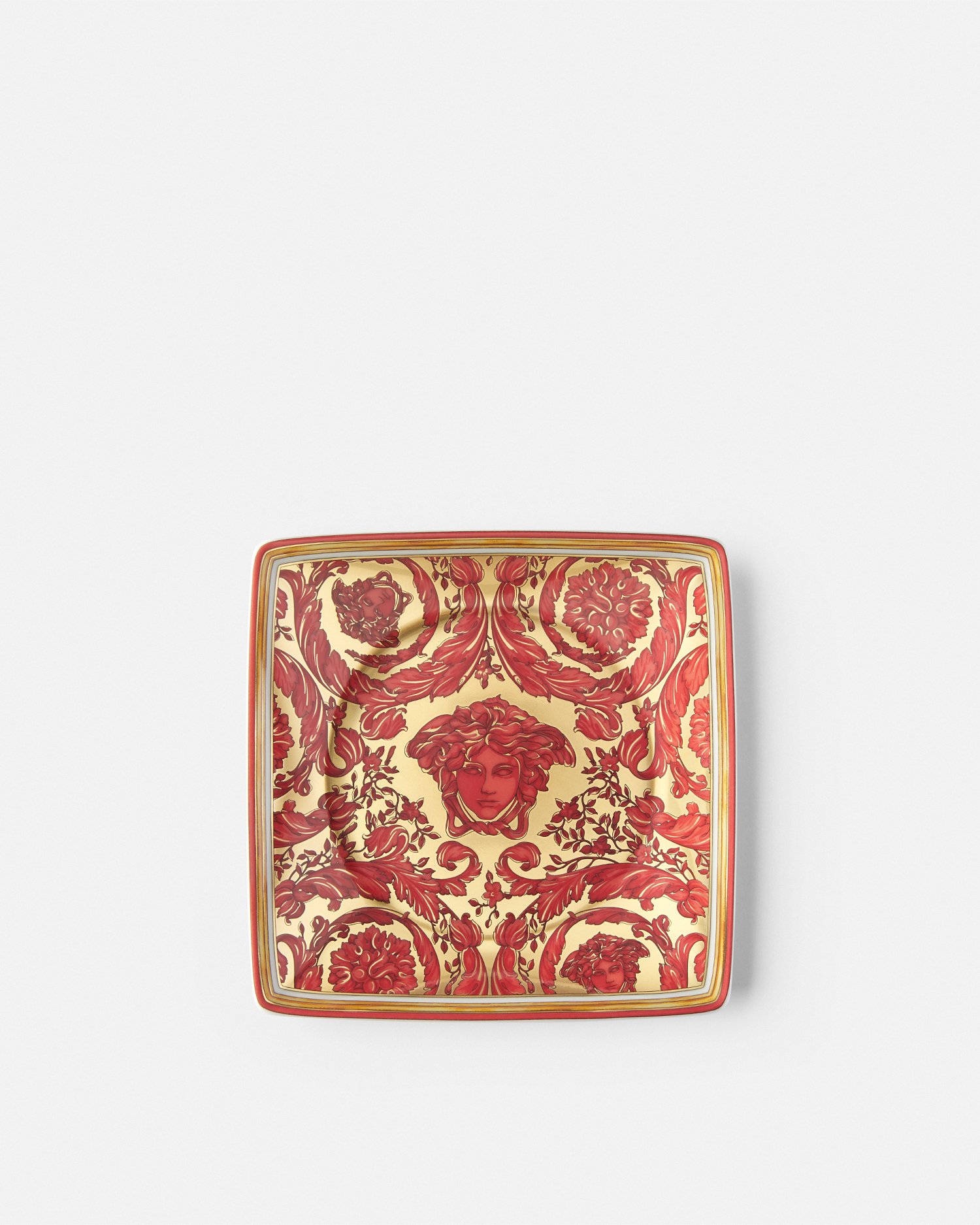 Versace Assiette Carrée Medusa Garland 11,5 Cm In Red+gold