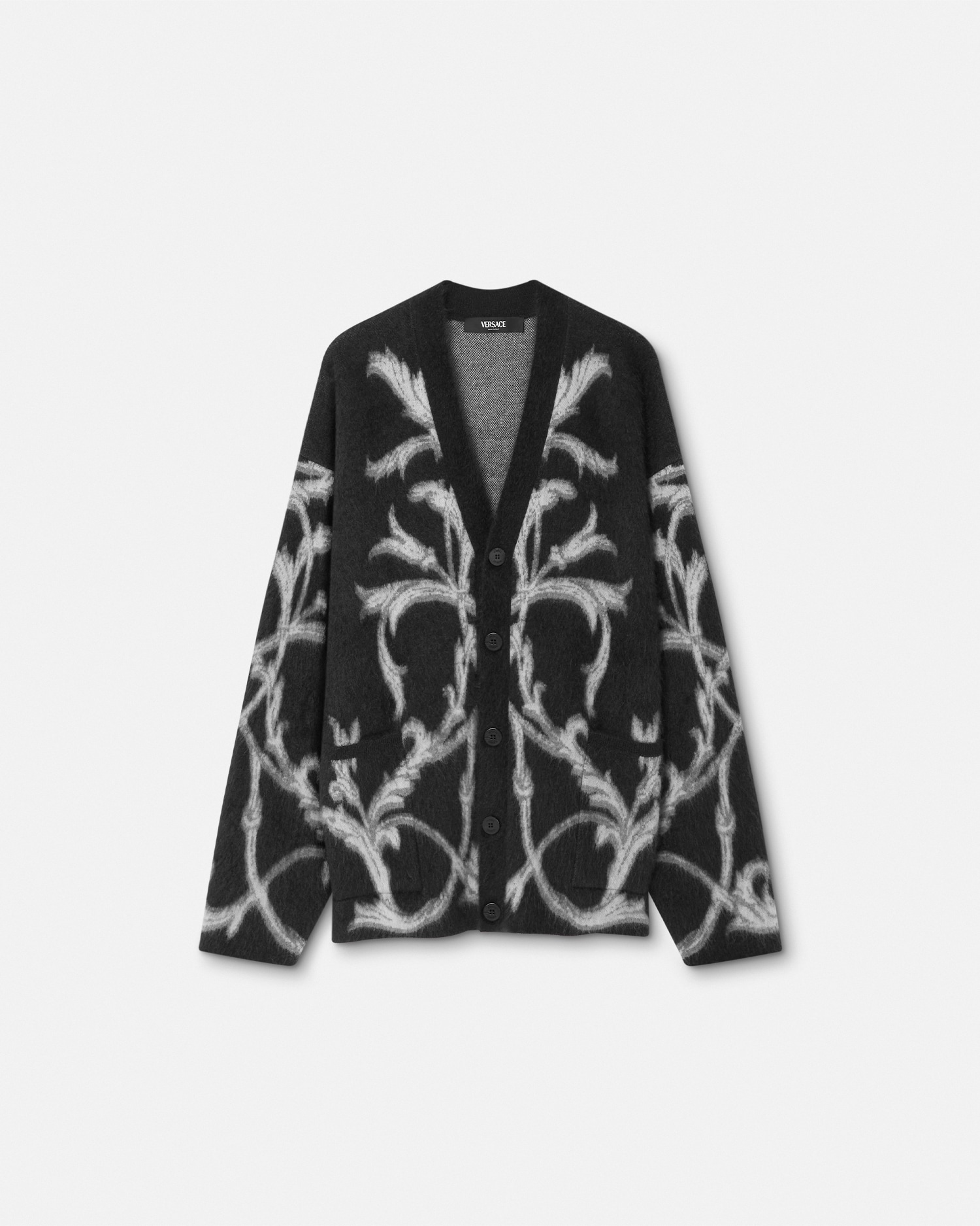 Versace Acanthus Leaves Mohair-blend Cardigan In Black | ModeSens