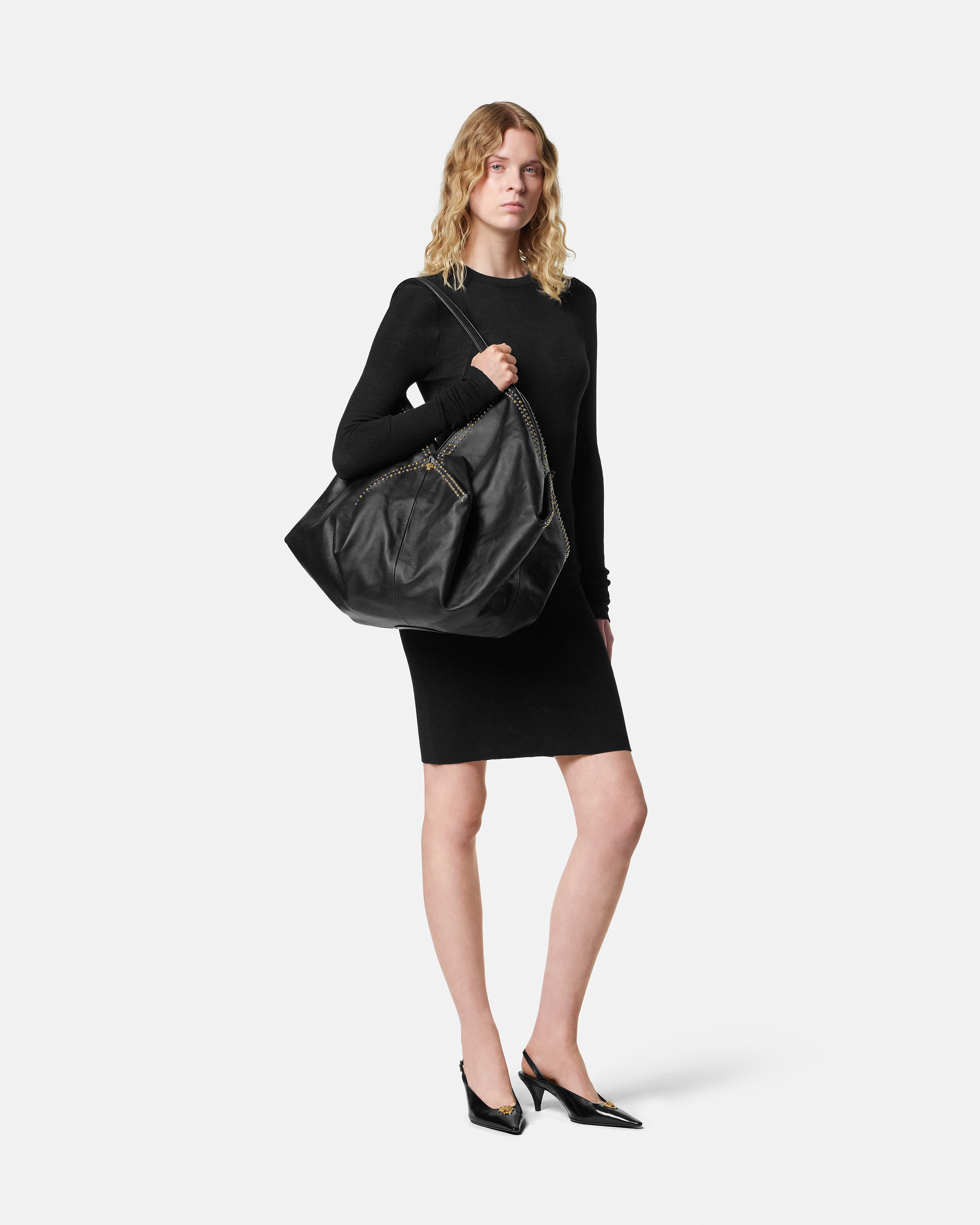 Versace Mini Robe Ajustée En Maille De Laine Mérinos In Black