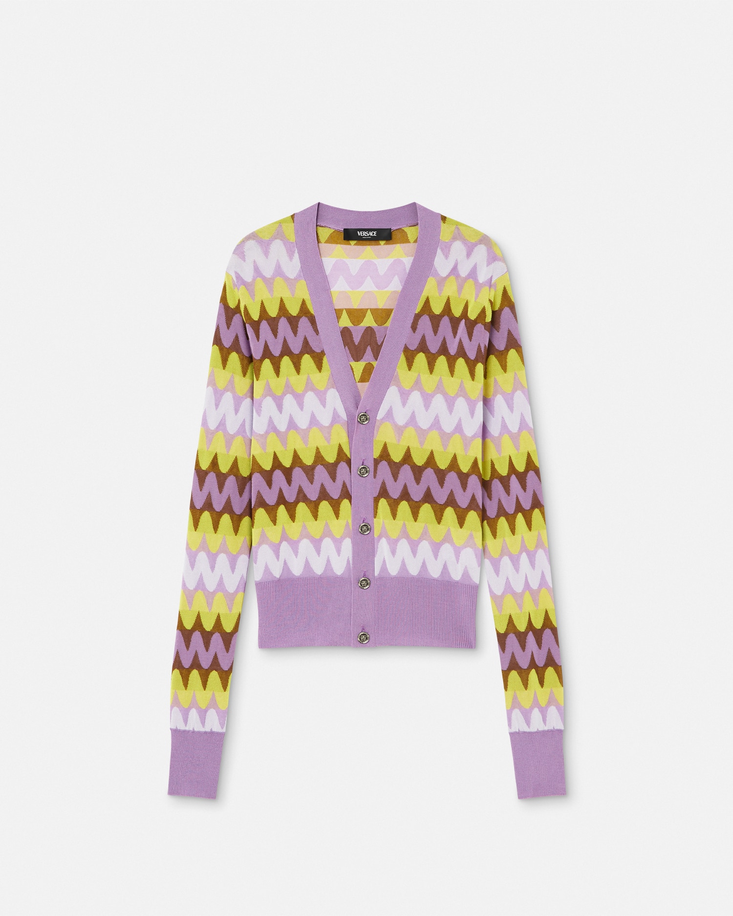 Versace Cardigan Wave En Maille In Violet+multicolore
