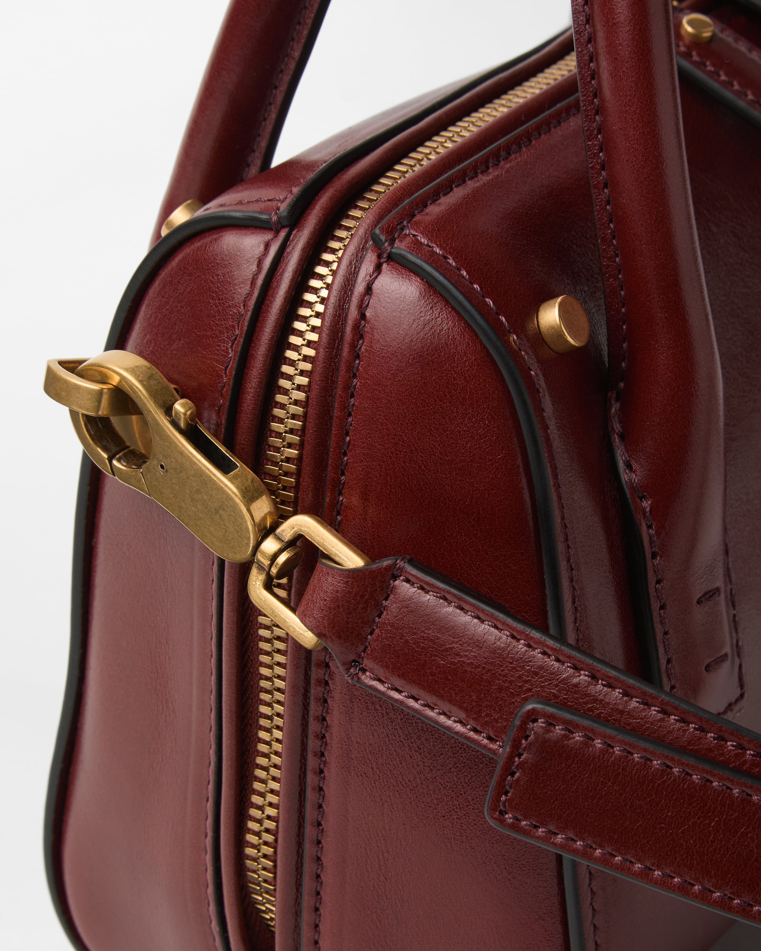 Roomy Small Leather Boston Bag Brown | VERSACE US