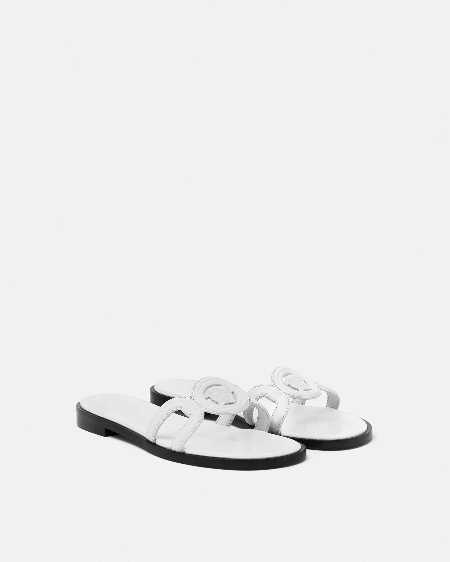 Versace Medusa Leather Flat Slide Sandals In White