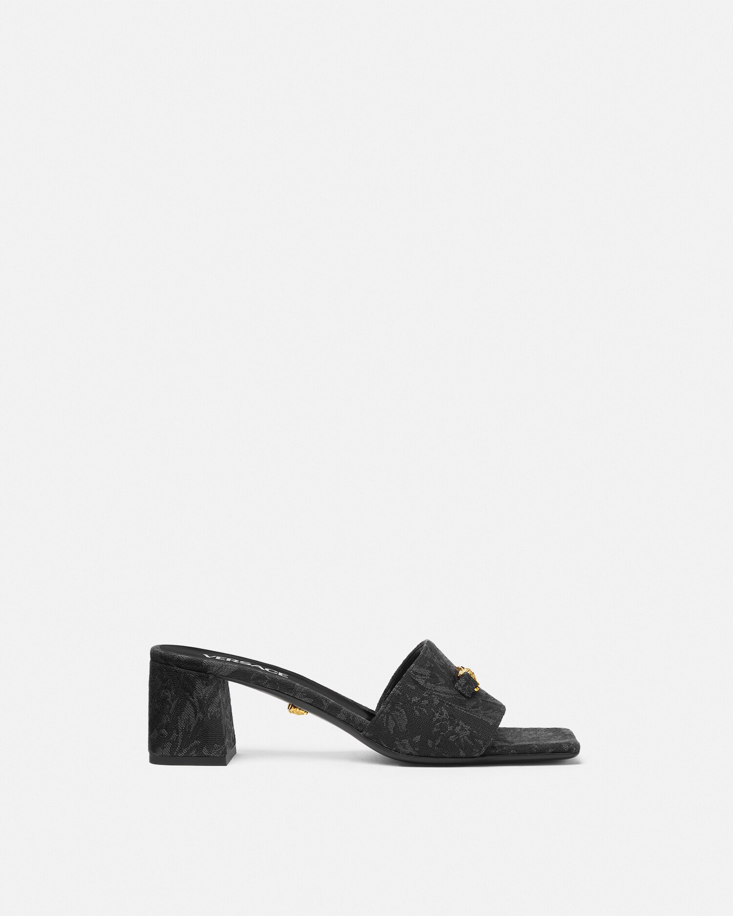 Versace 60mm Barocco-jacquard Slip-on Mules In Black+gold