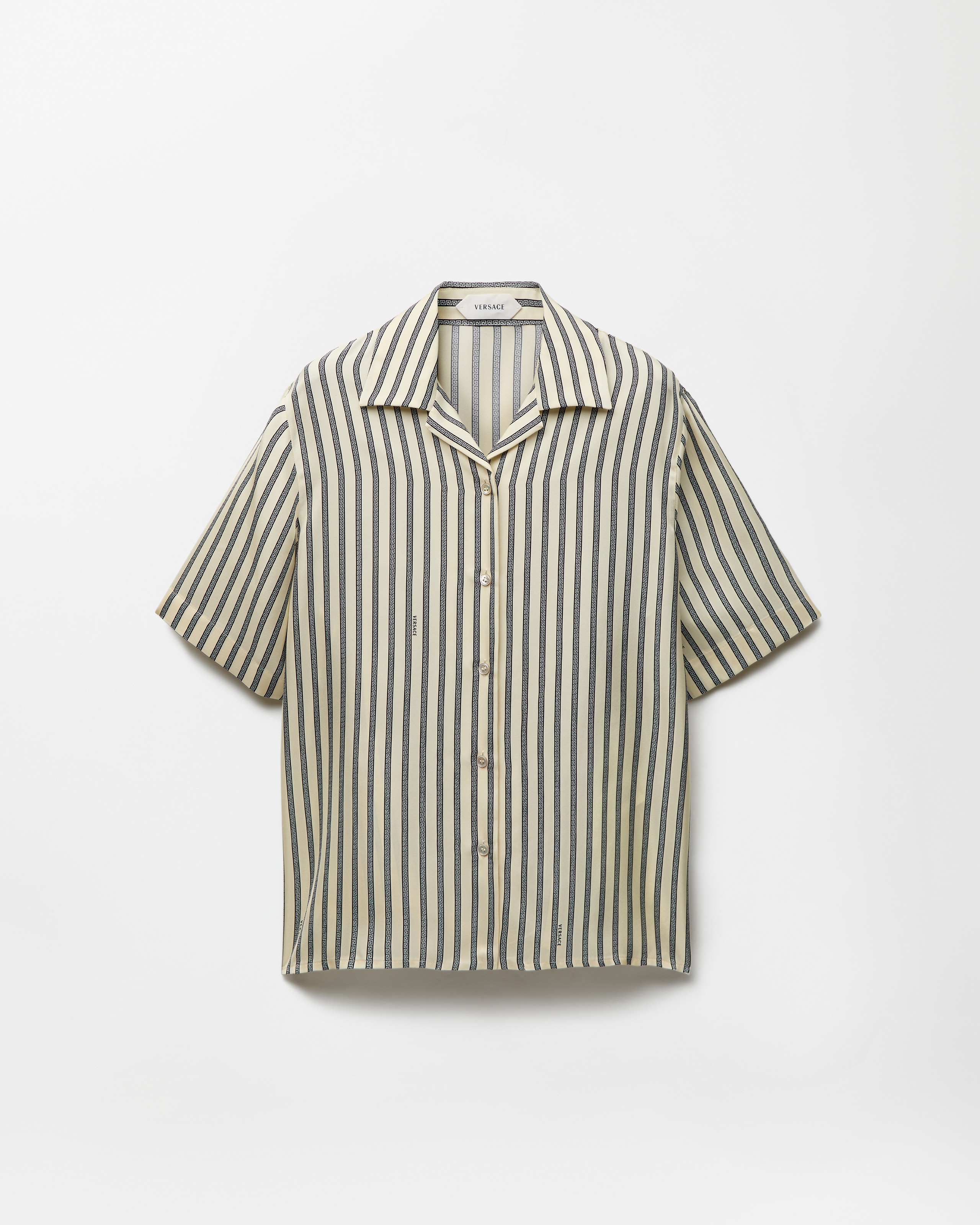 Versace Printed Silk Twill Shirt In White+black