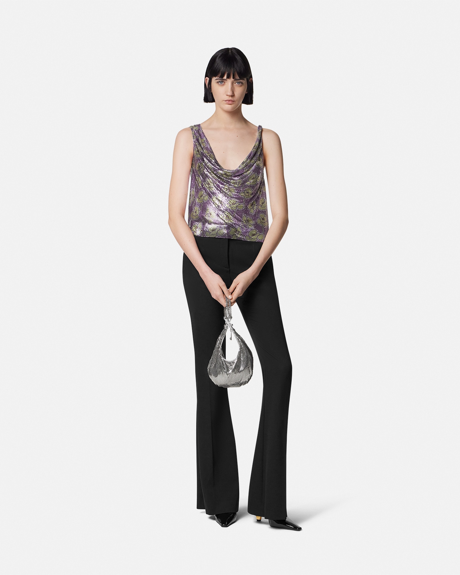 Poppies Metal Mesh Draped-Neck Top