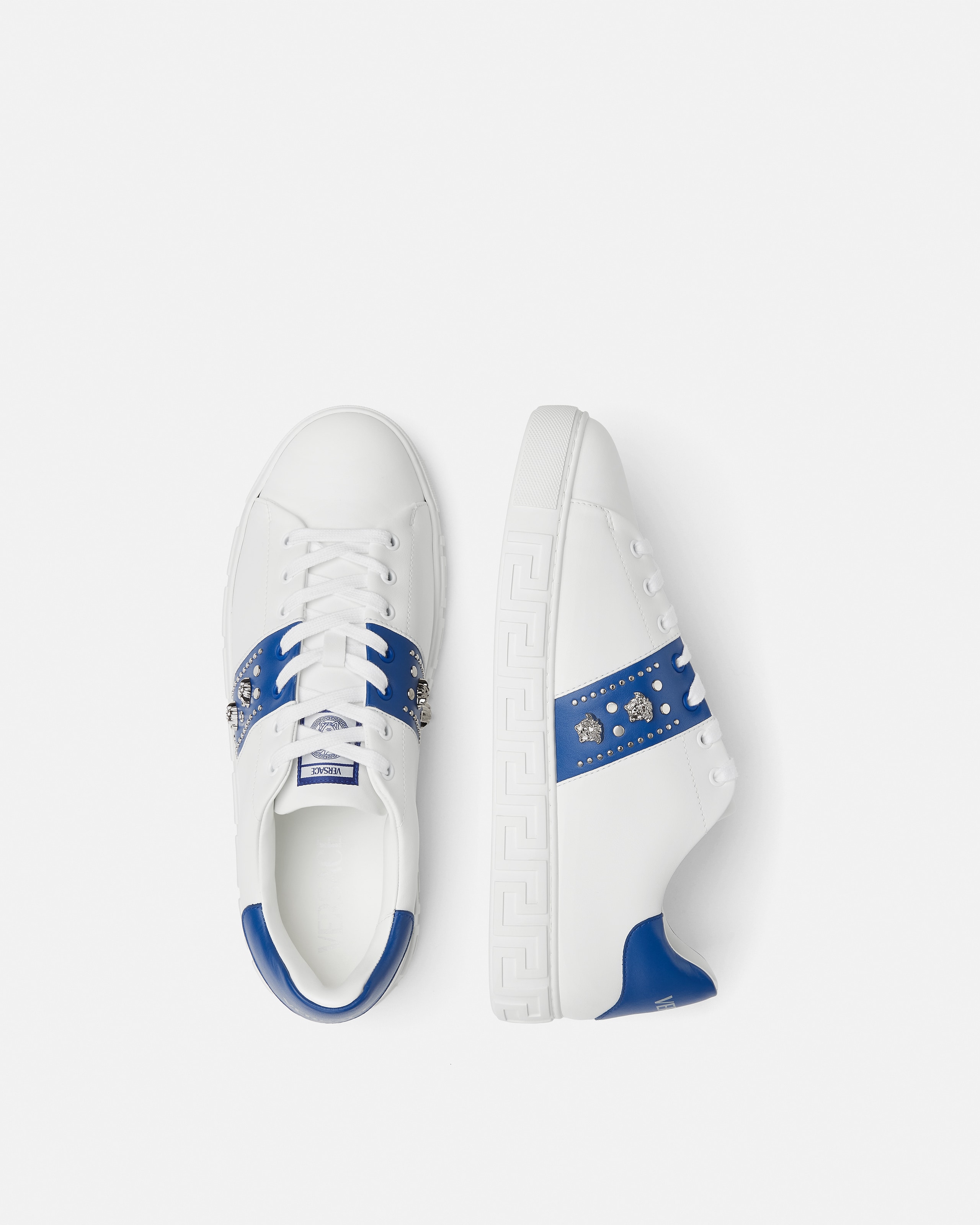 Greca Embellished Sneakers White,Red | VERSACE US