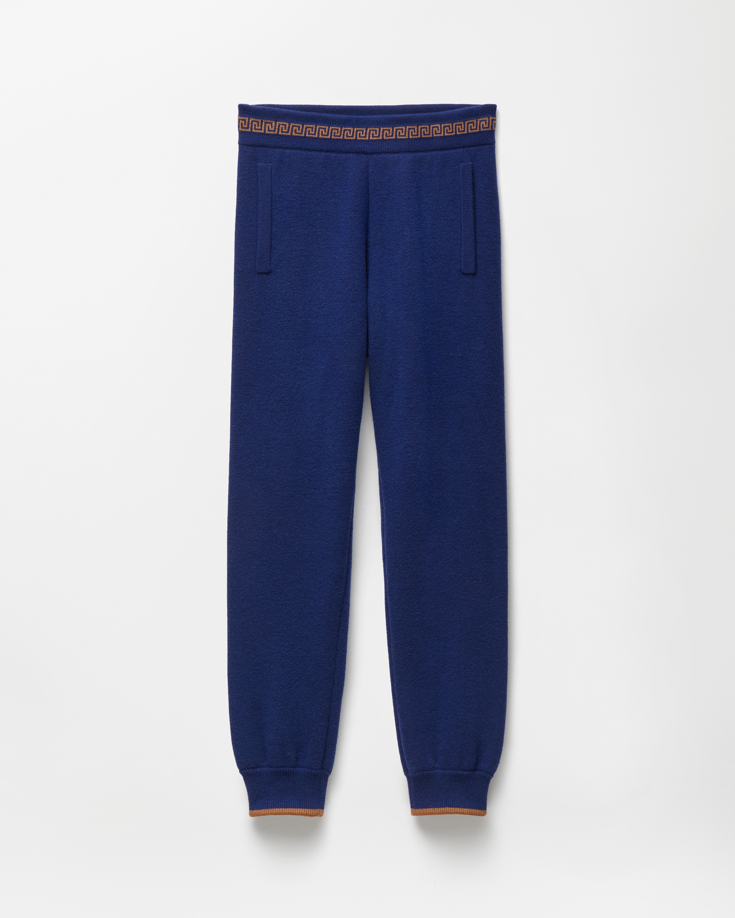 Versace Jacquard Wool Blend Knit Pants In Blue