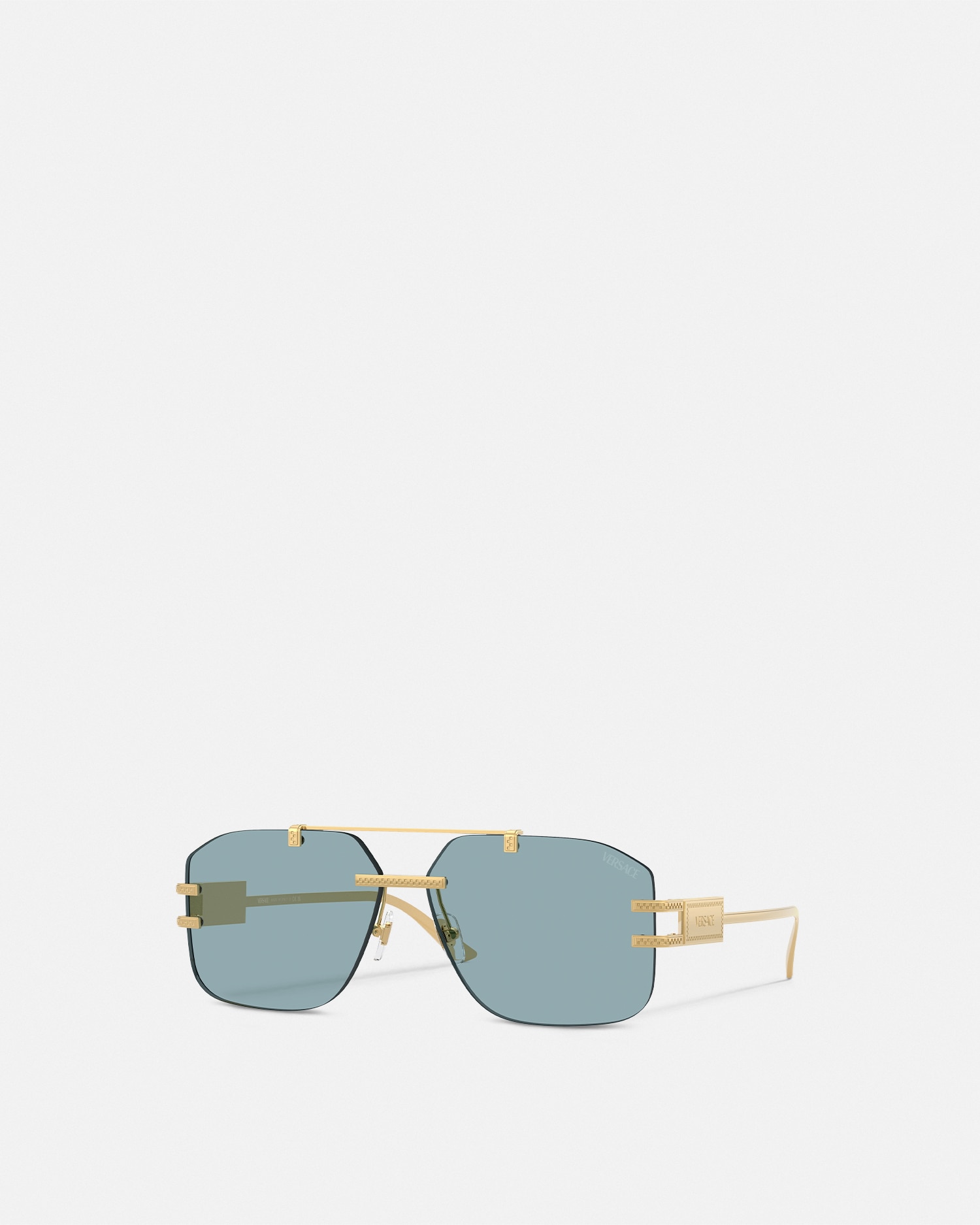 Versace Gold Damier Plaque Sunglasses In Black+gold