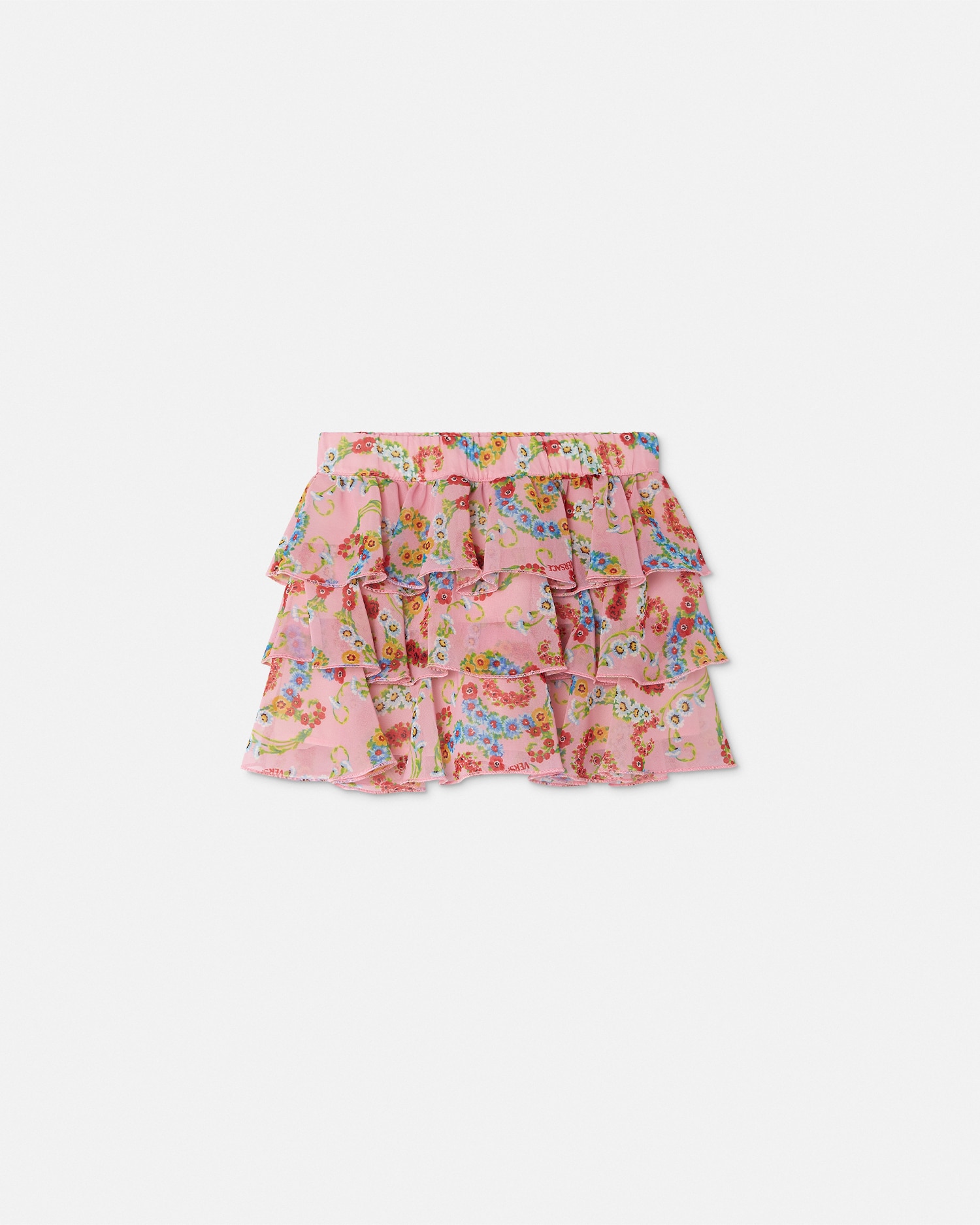Versace Floral Swirl Ruffled Kids Skirt In Pink+print