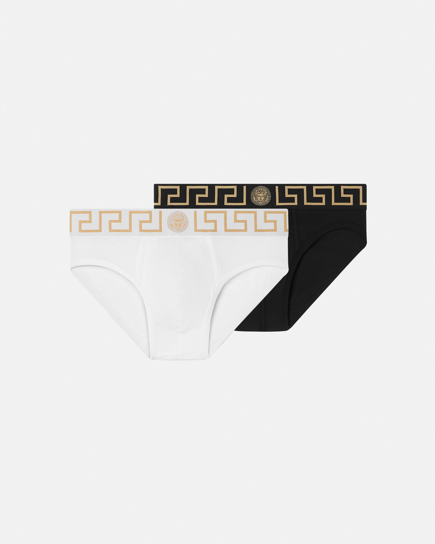 Versace Greca Border Briefs 2-pack In Noir+blanc