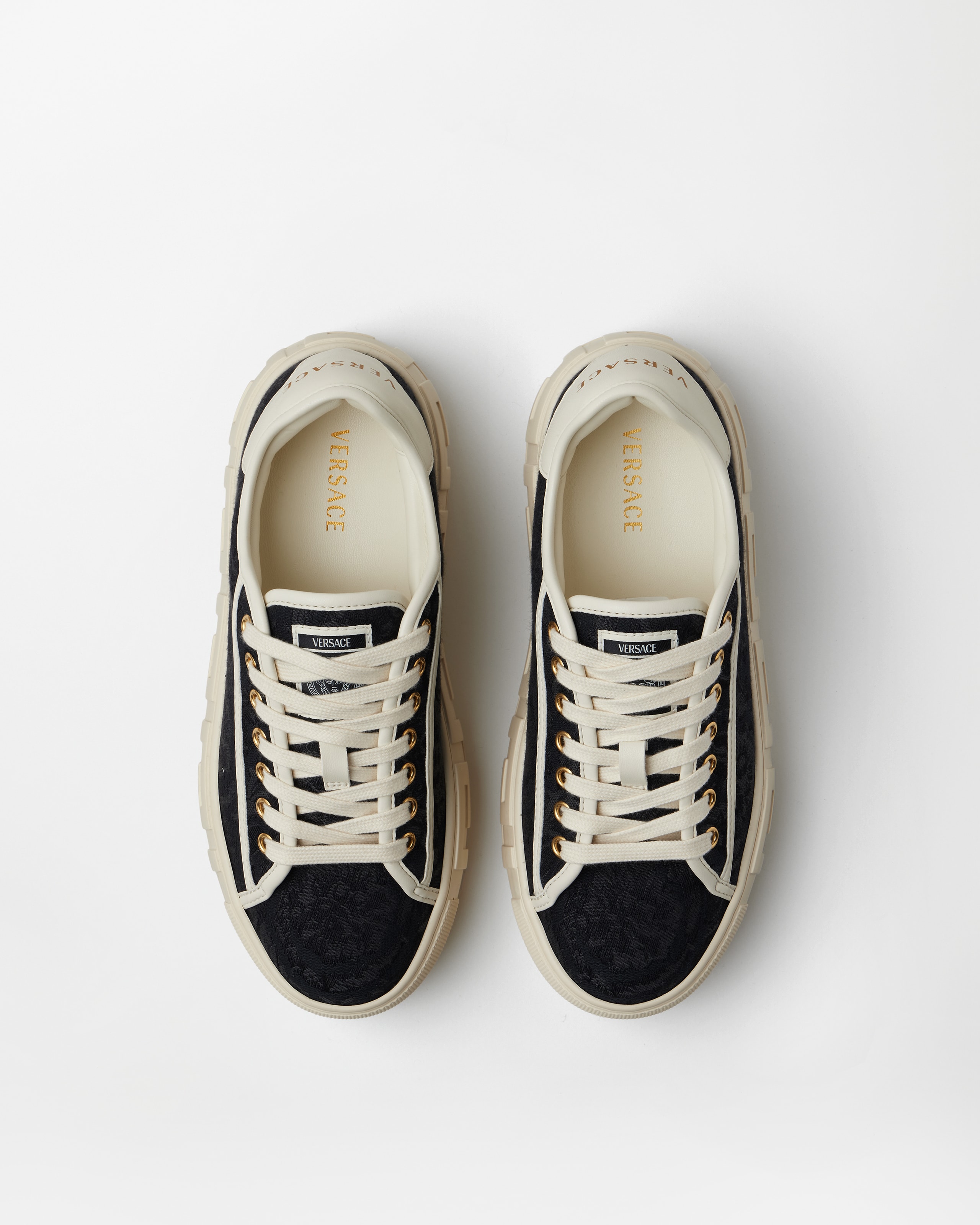 Versace Greca Jacquard Canvas Platform Trainers In Black