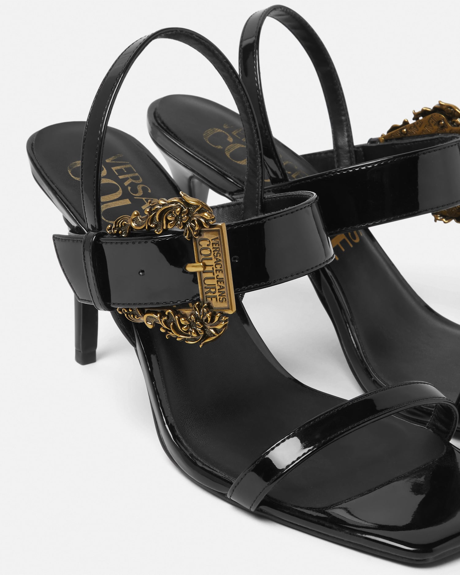 Baroque Buckle Patent Emily Sandals