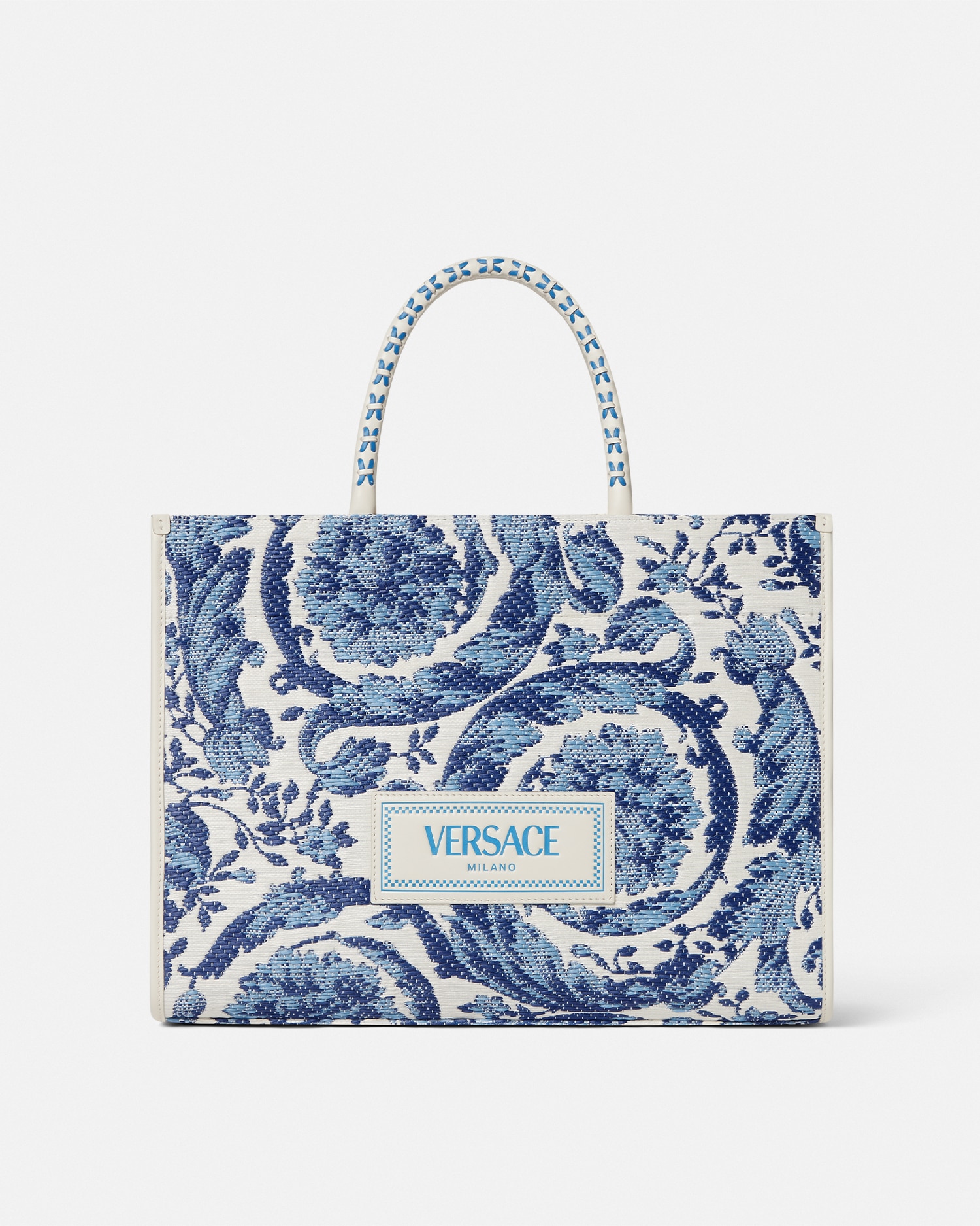 Versace Fourre-tout Moyen En Raphia Barocco Athena In Multi