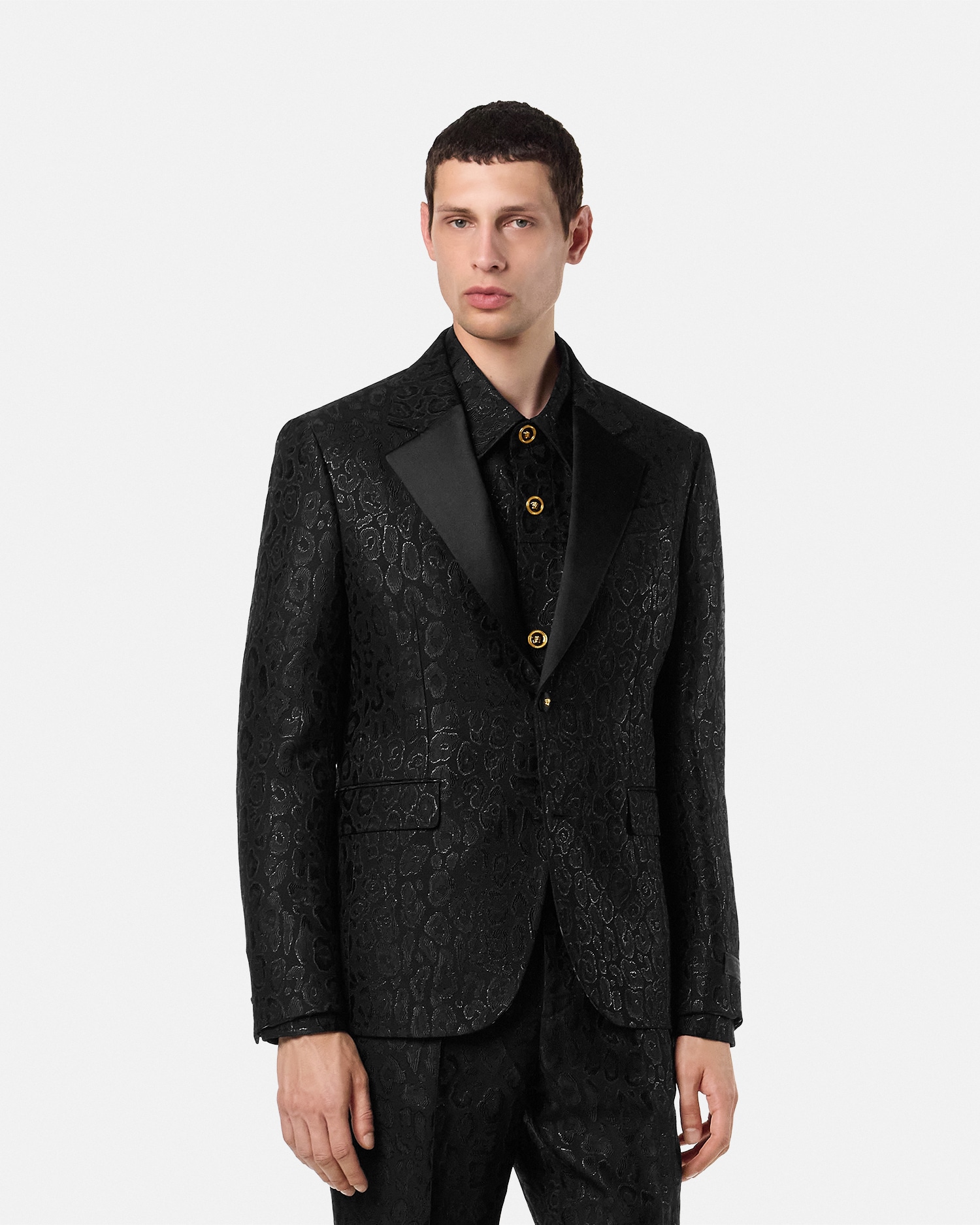 Leopard Jacquard Single-Breasted Blazer