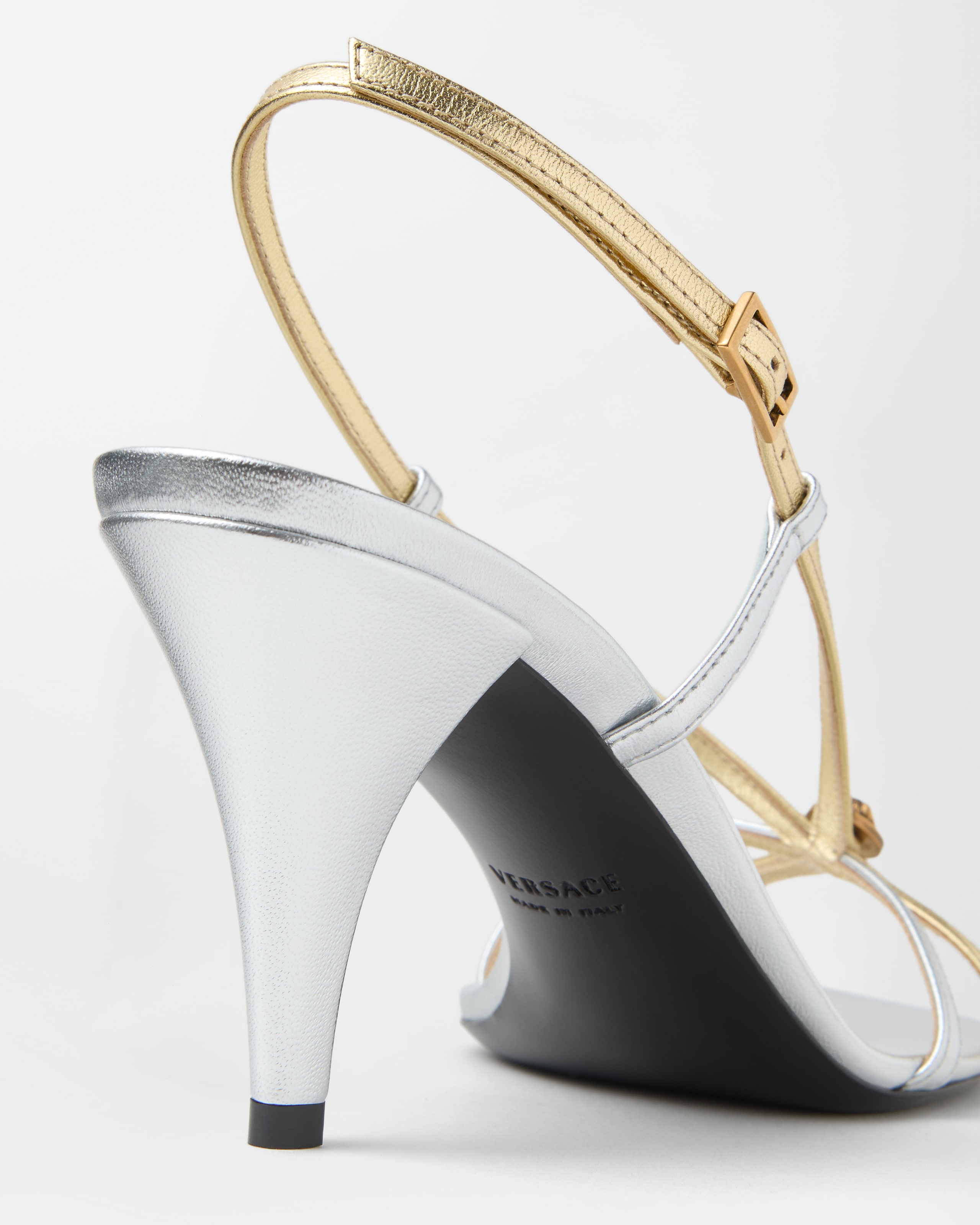 Valentina Metallic Sandals 80 mm Silver,Gold | VERSACE US