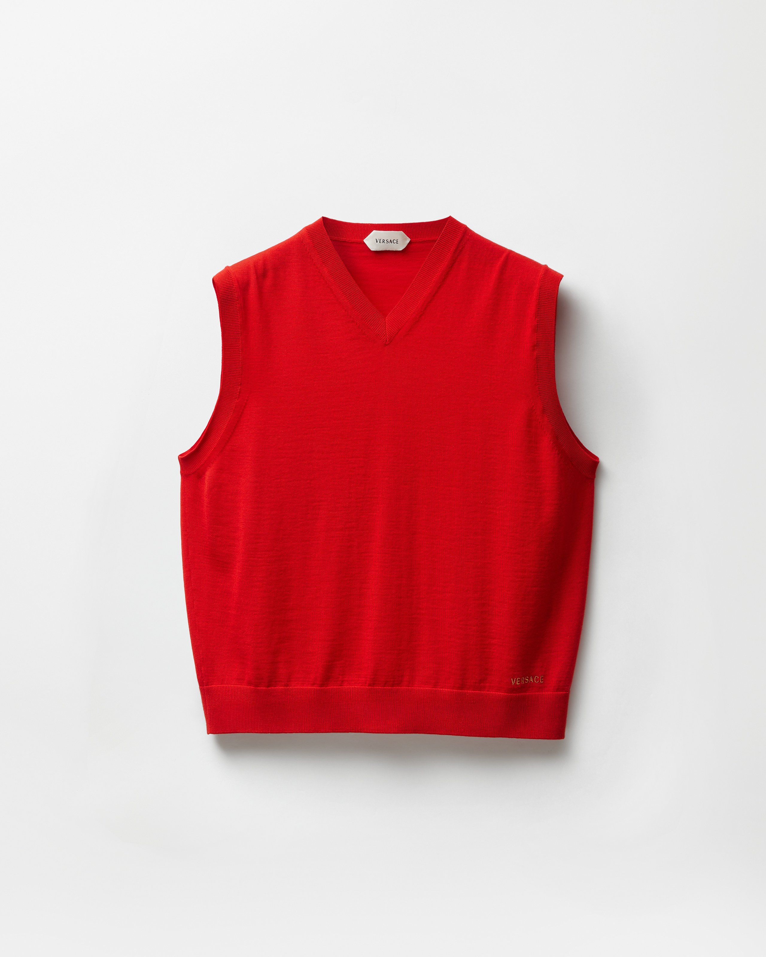 Versace Embroidered Wool Knit Vest In Red