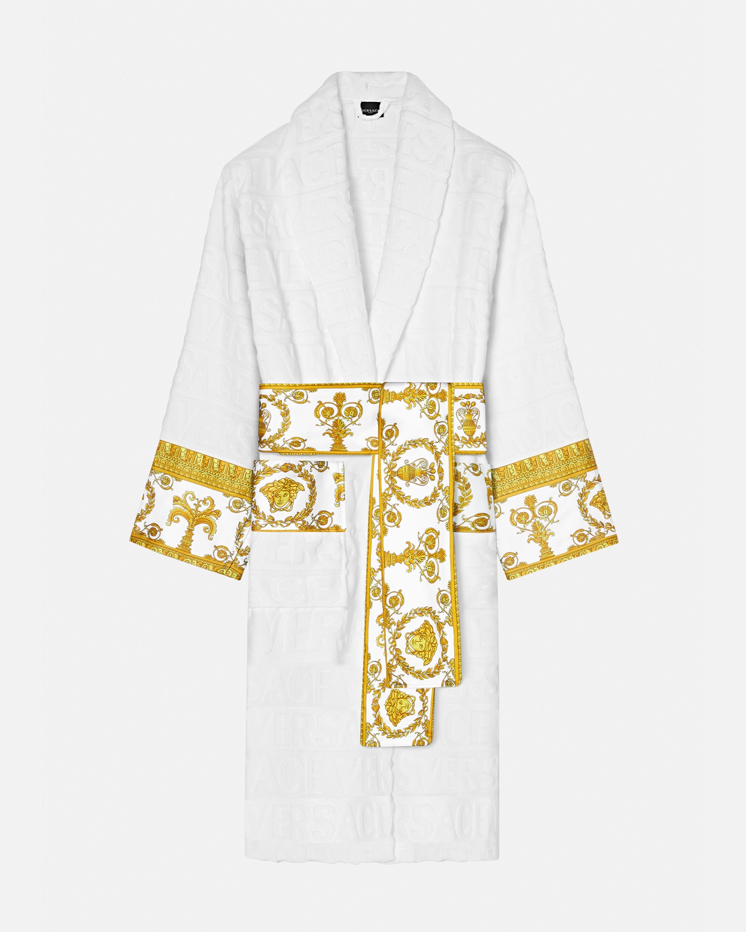 Shop Versace I ♡ Baroque Bathrobe In White