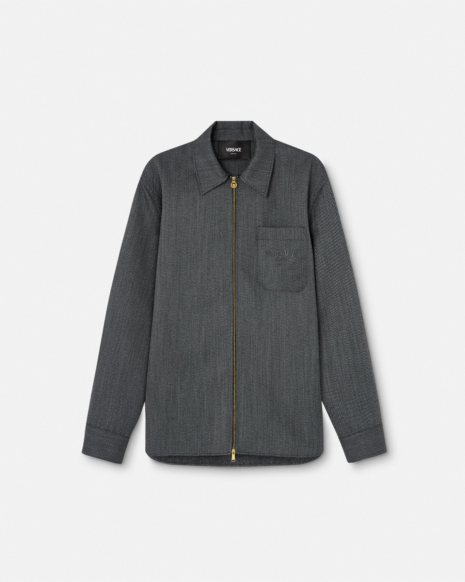 Versace Blouson Zippé En Laine Mouliné In Black+gray