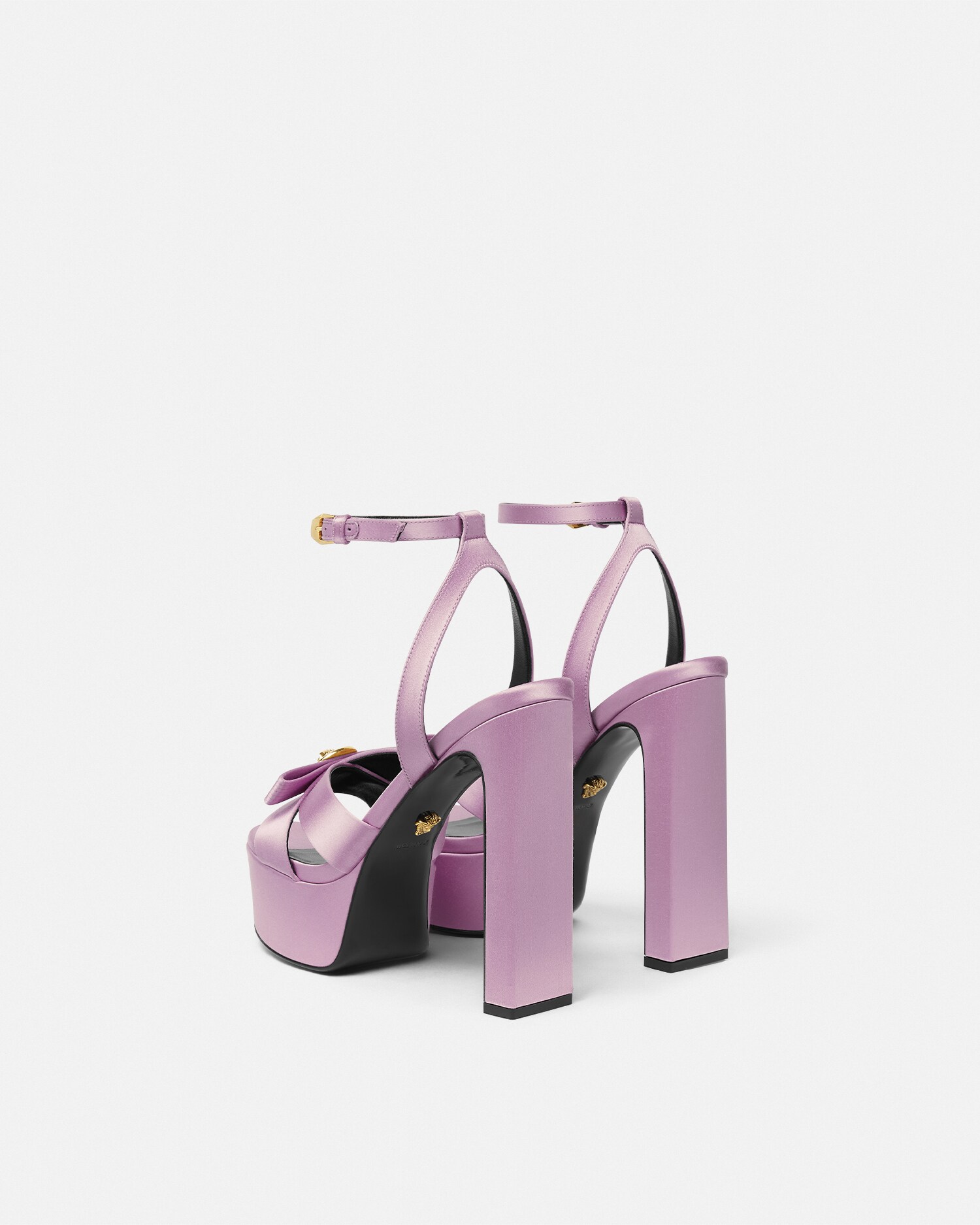 Gianni Ribbon Satin Sandals 140 mm Pink | VERSACE US