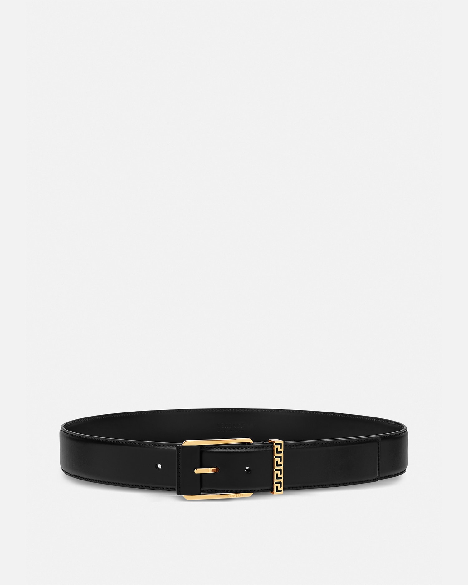 Versace Greca Accent Leather Belt In Black