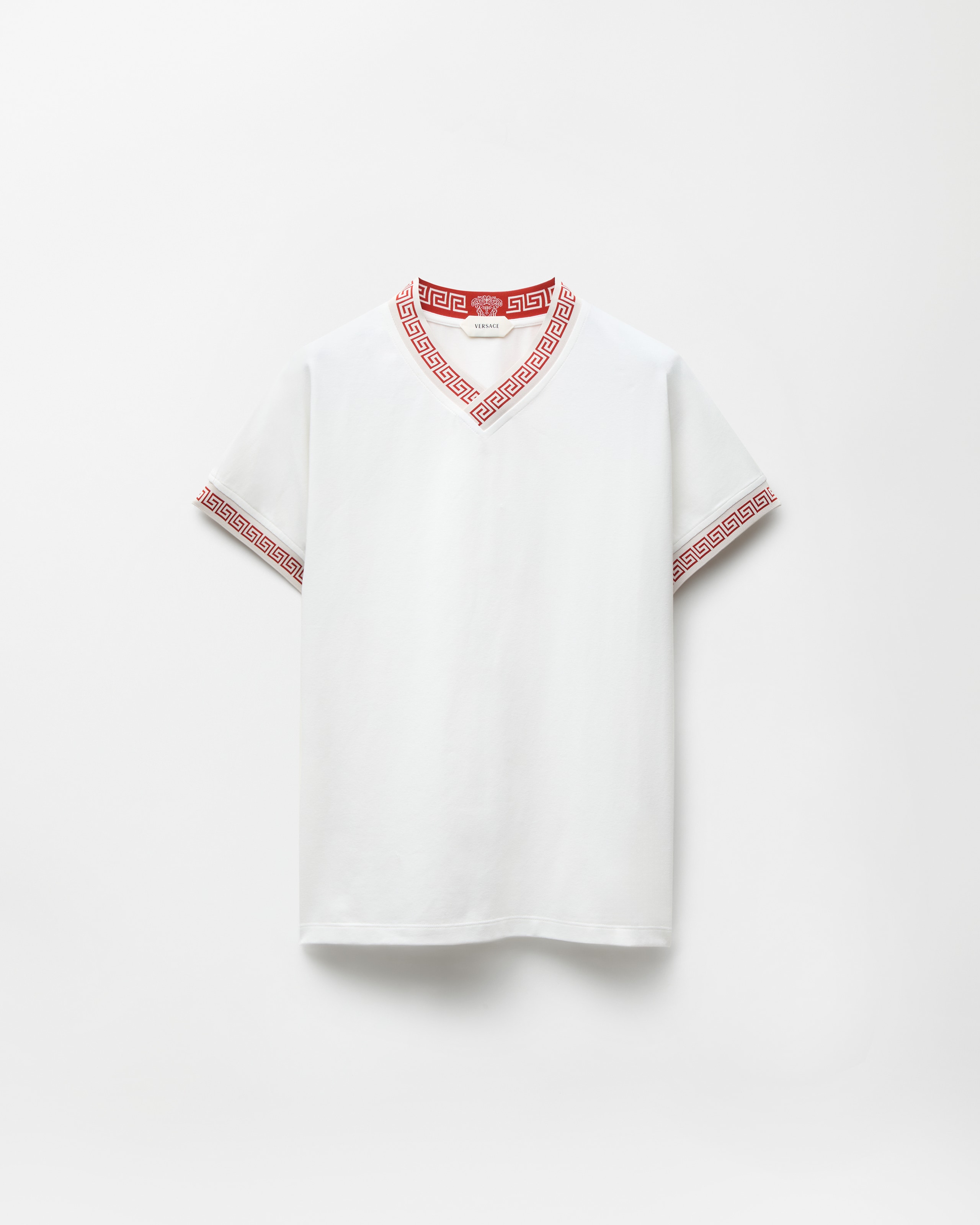 Versace Jacquard Stretch Cotton-jersey Slim T-shirt In White
