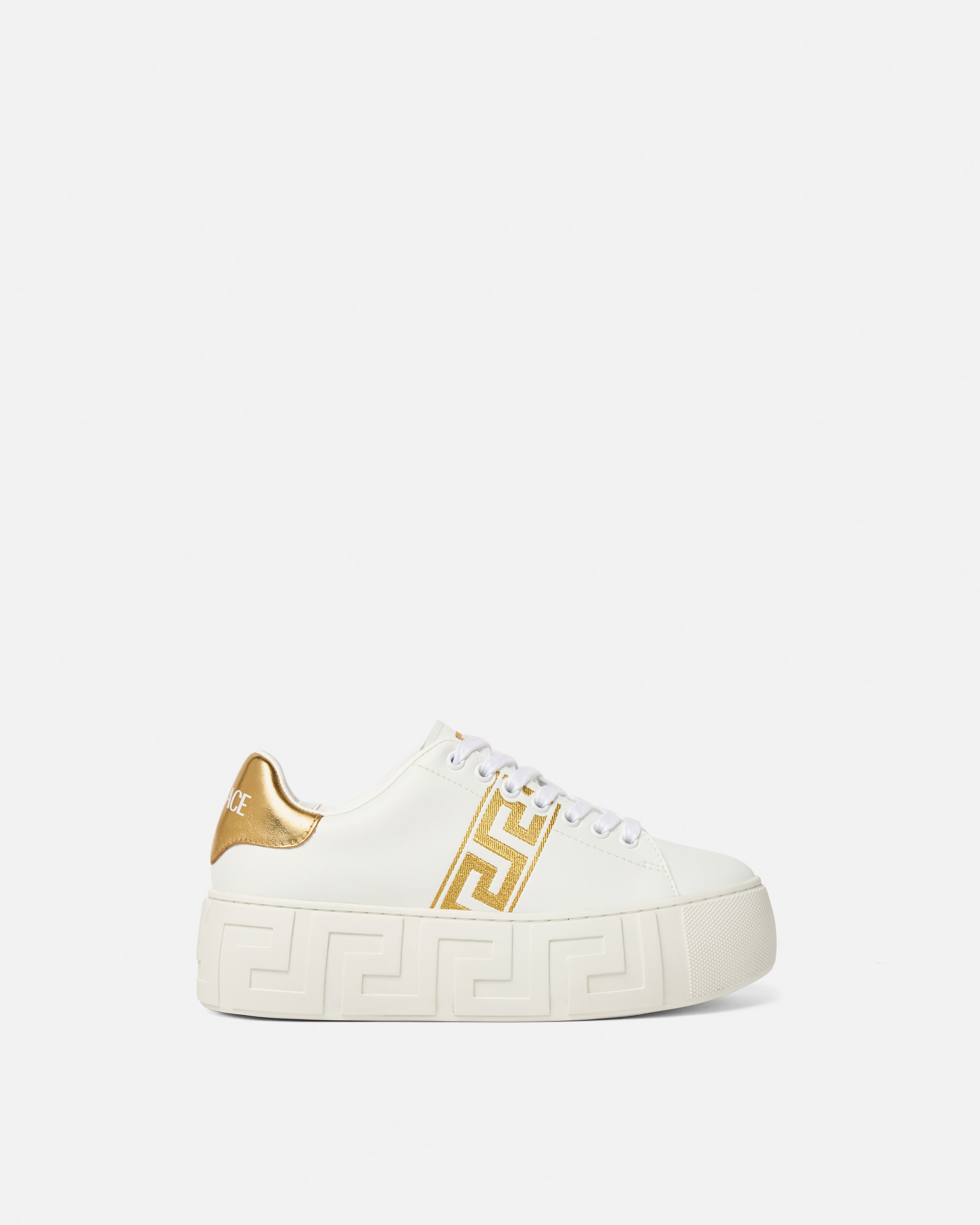 Versace La Greca Embroidered Platform Sneakers In White