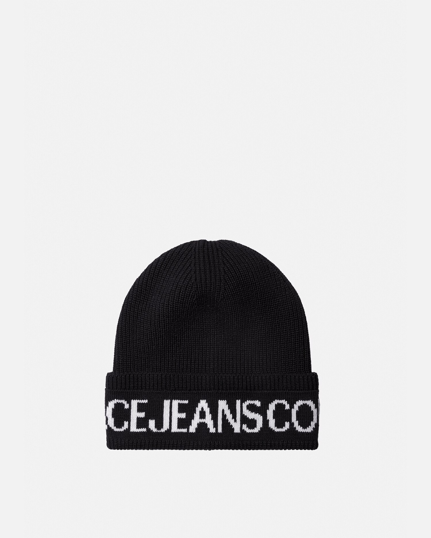 Versace Jeans Couture Logo Beanie In Black+print
