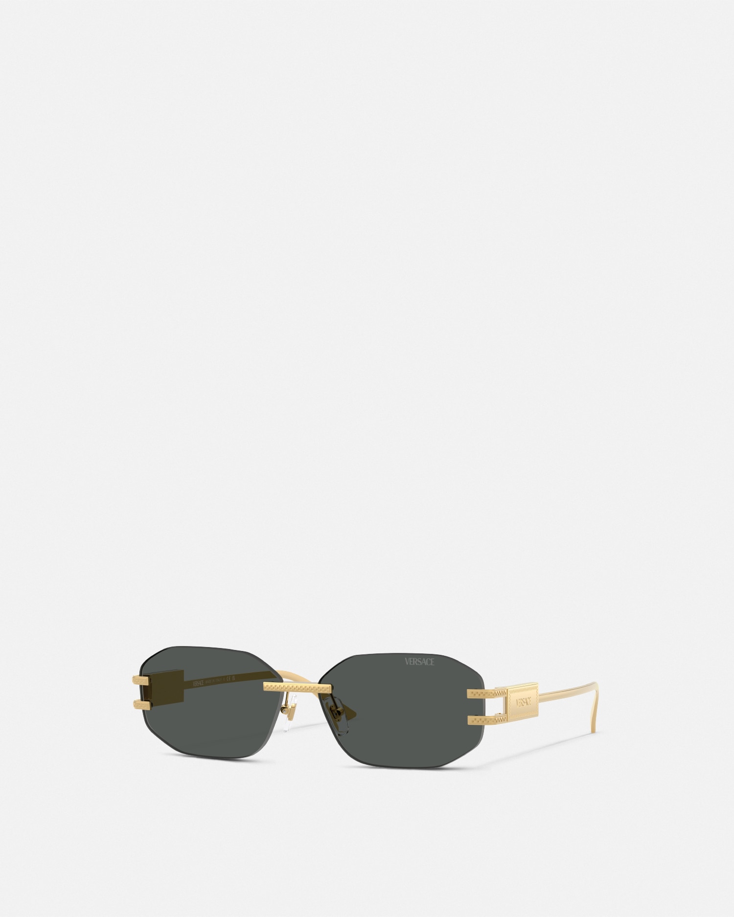Versace Damier Plaque Sunglasses In Black+gold