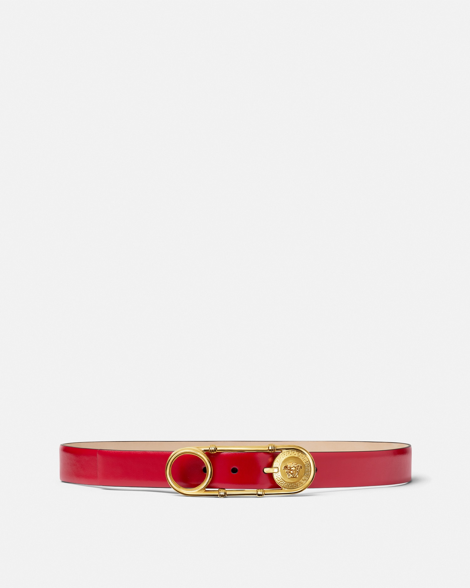 Versace Safety Pin Leather Belt 3 Cm In Red