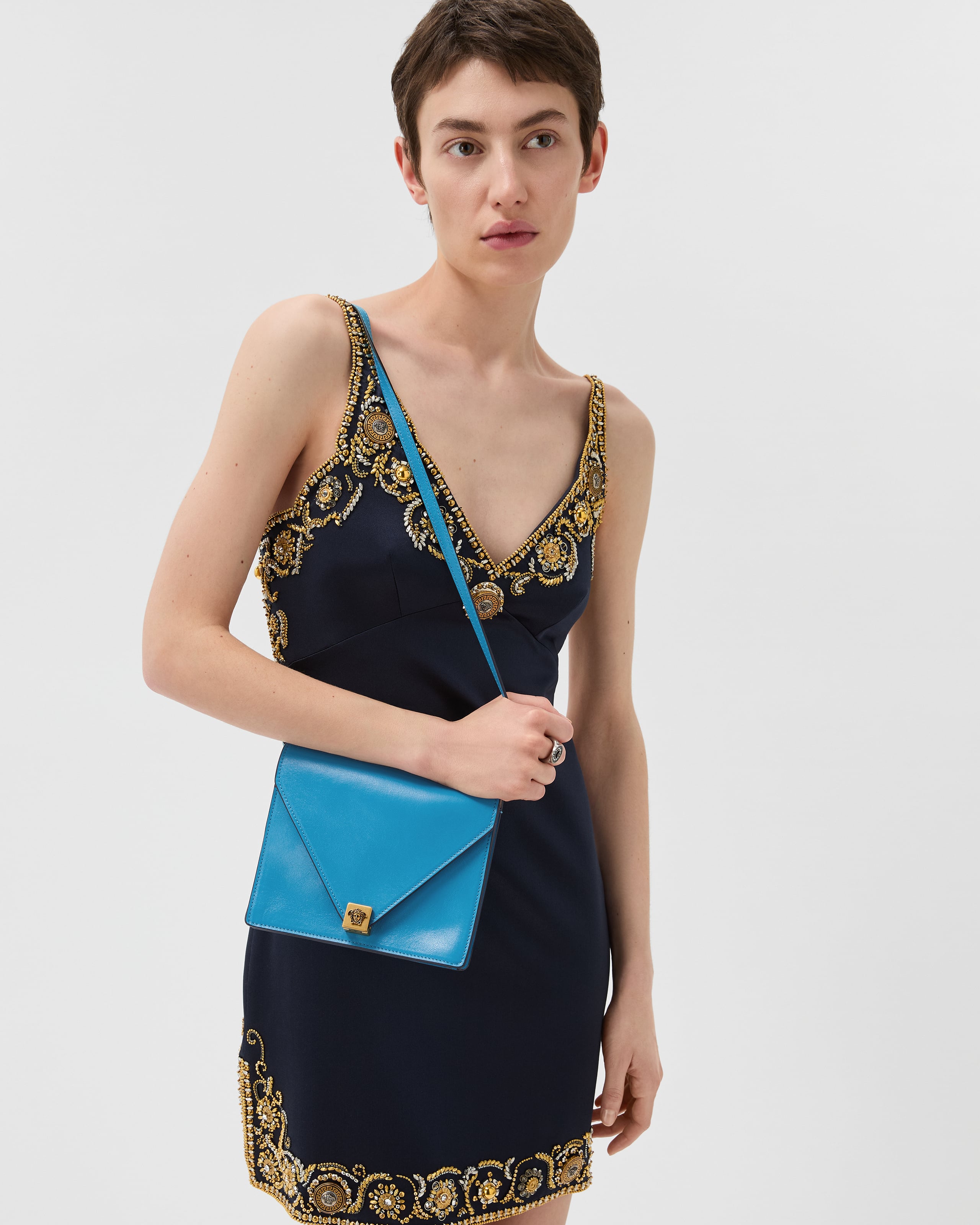 Versace Severine Leather Mini Bag In Blue