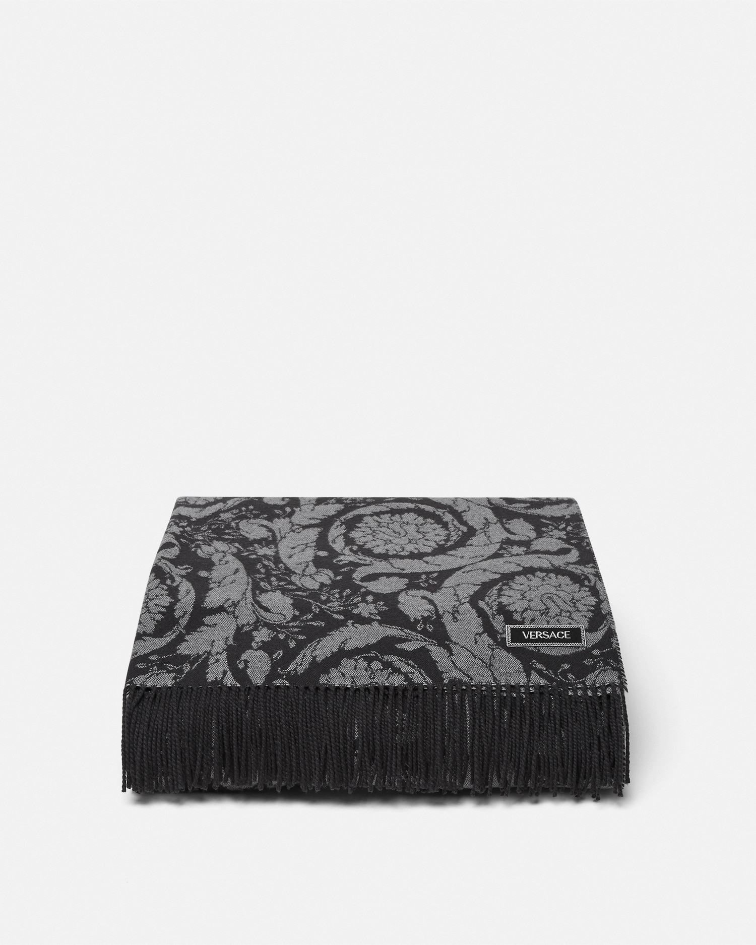 Versace Barocco Cashmere Fringed Blanket In Gray